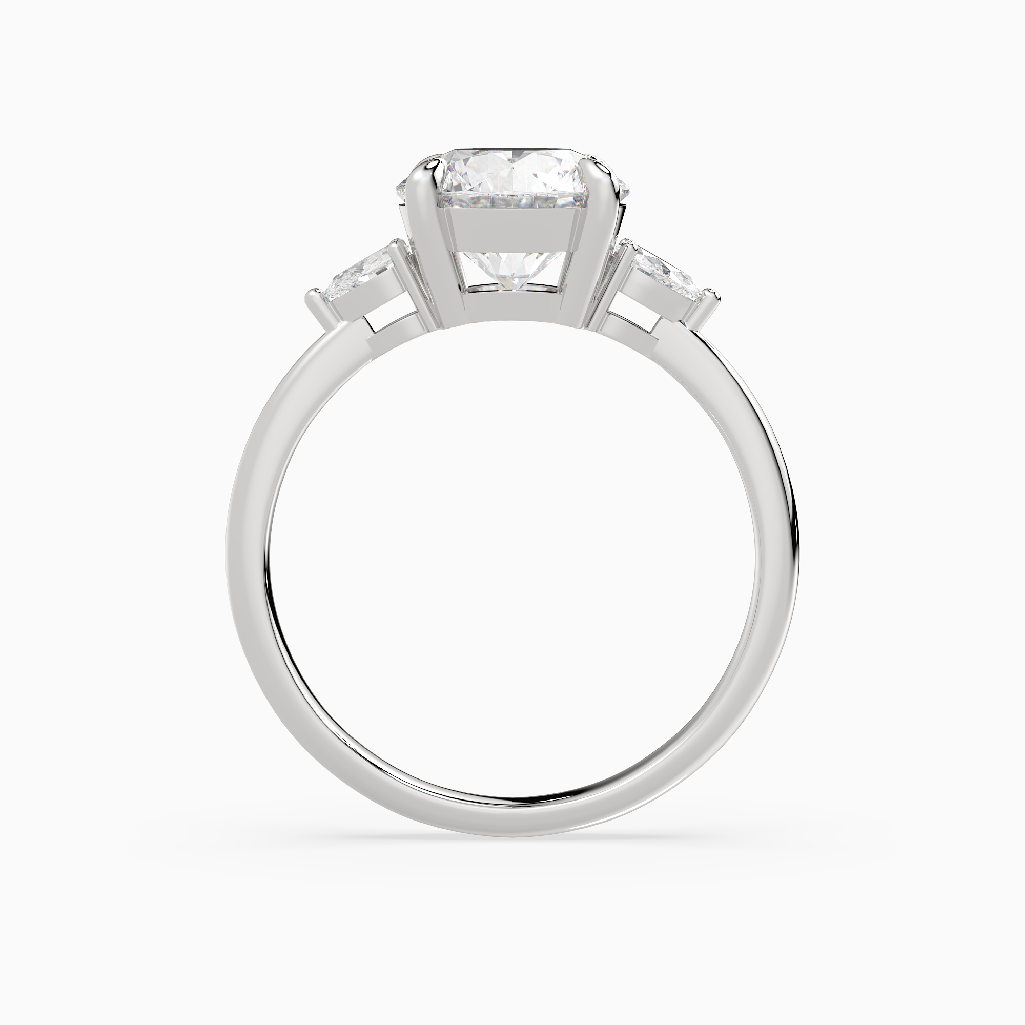 Round Pear Side Three Stone Classic in Platinum side profile