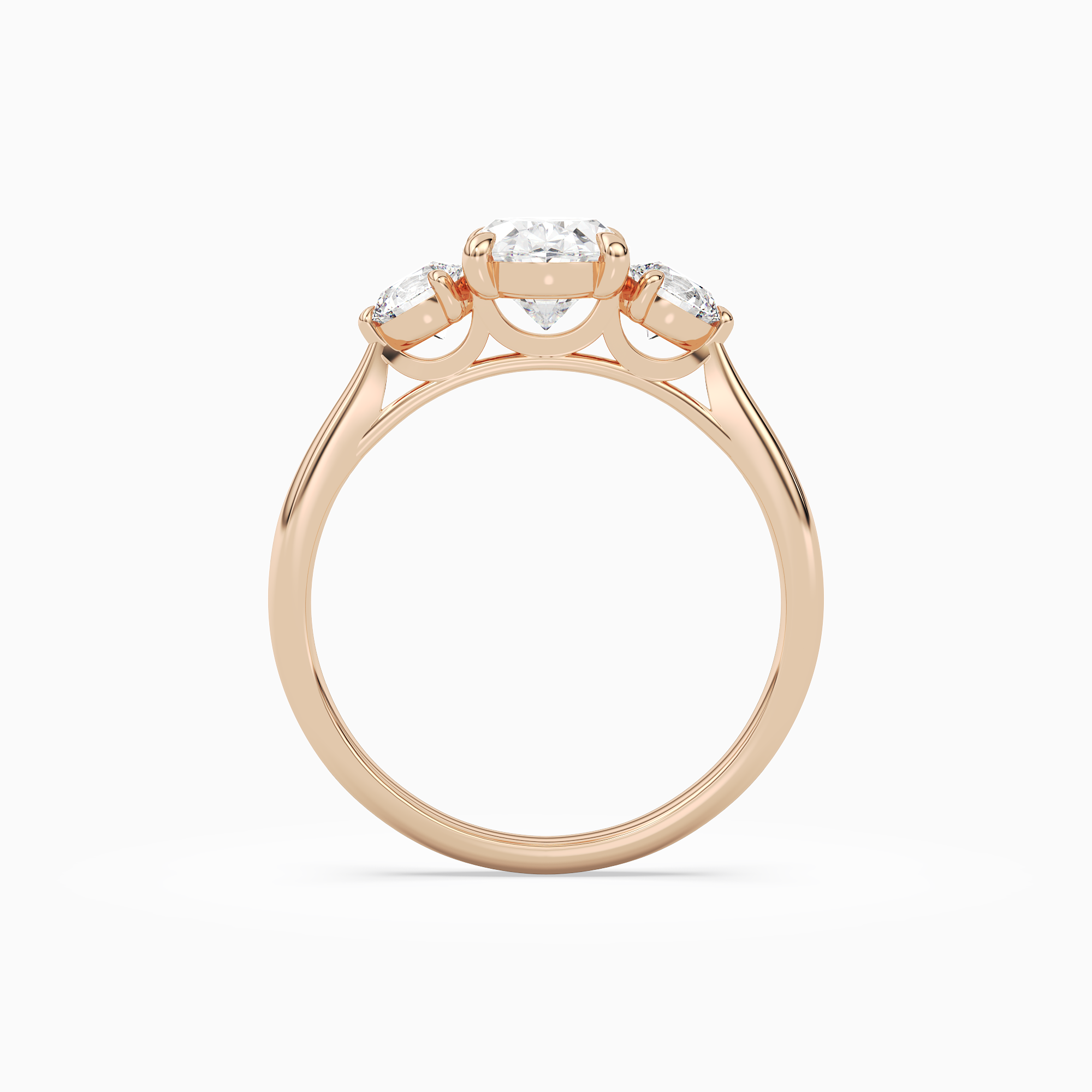 Oval Round Side Three Stone Plain in 14K Rose Gold side profile