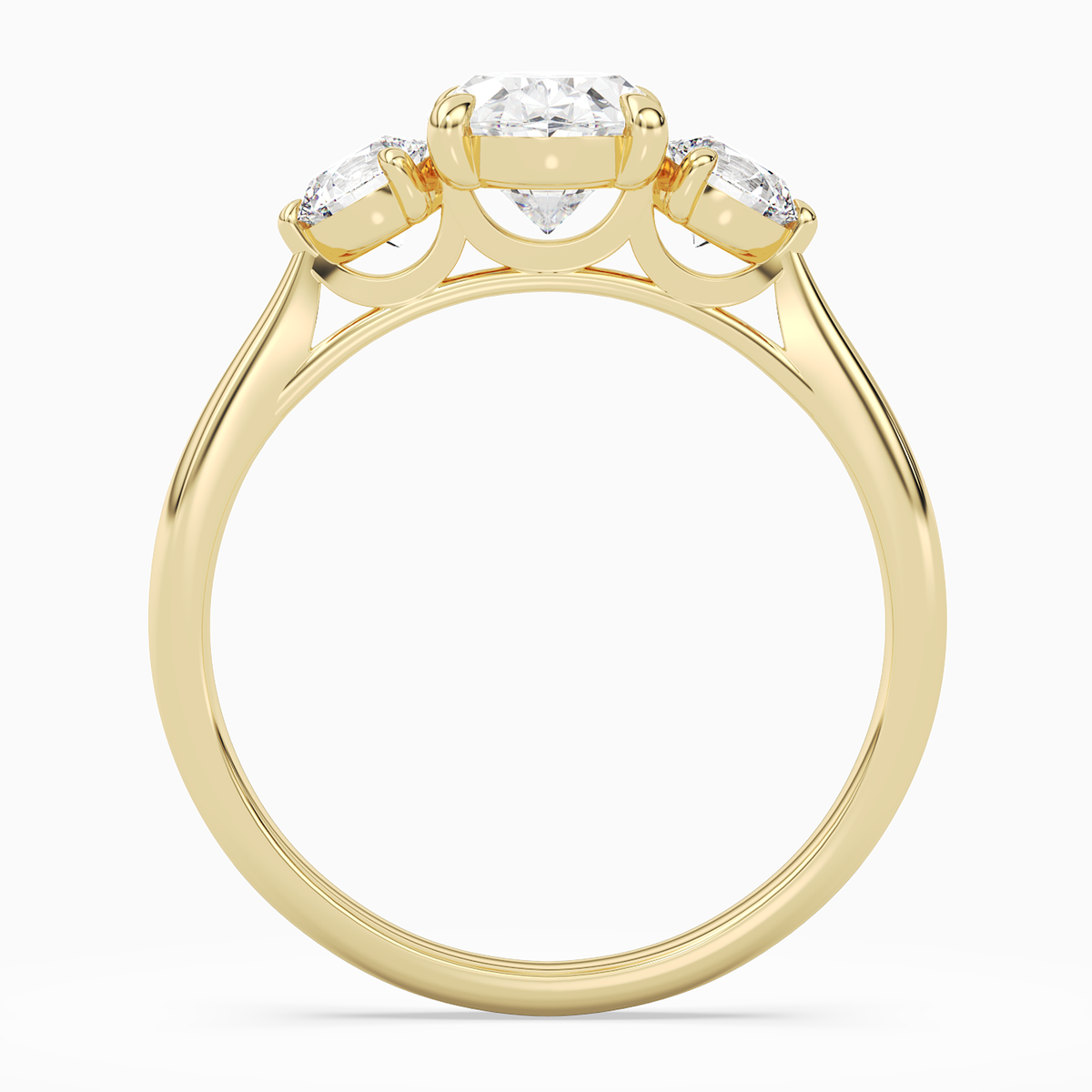 Oval Round Side Three Stone Plain in 14K Yellow Gold side profile