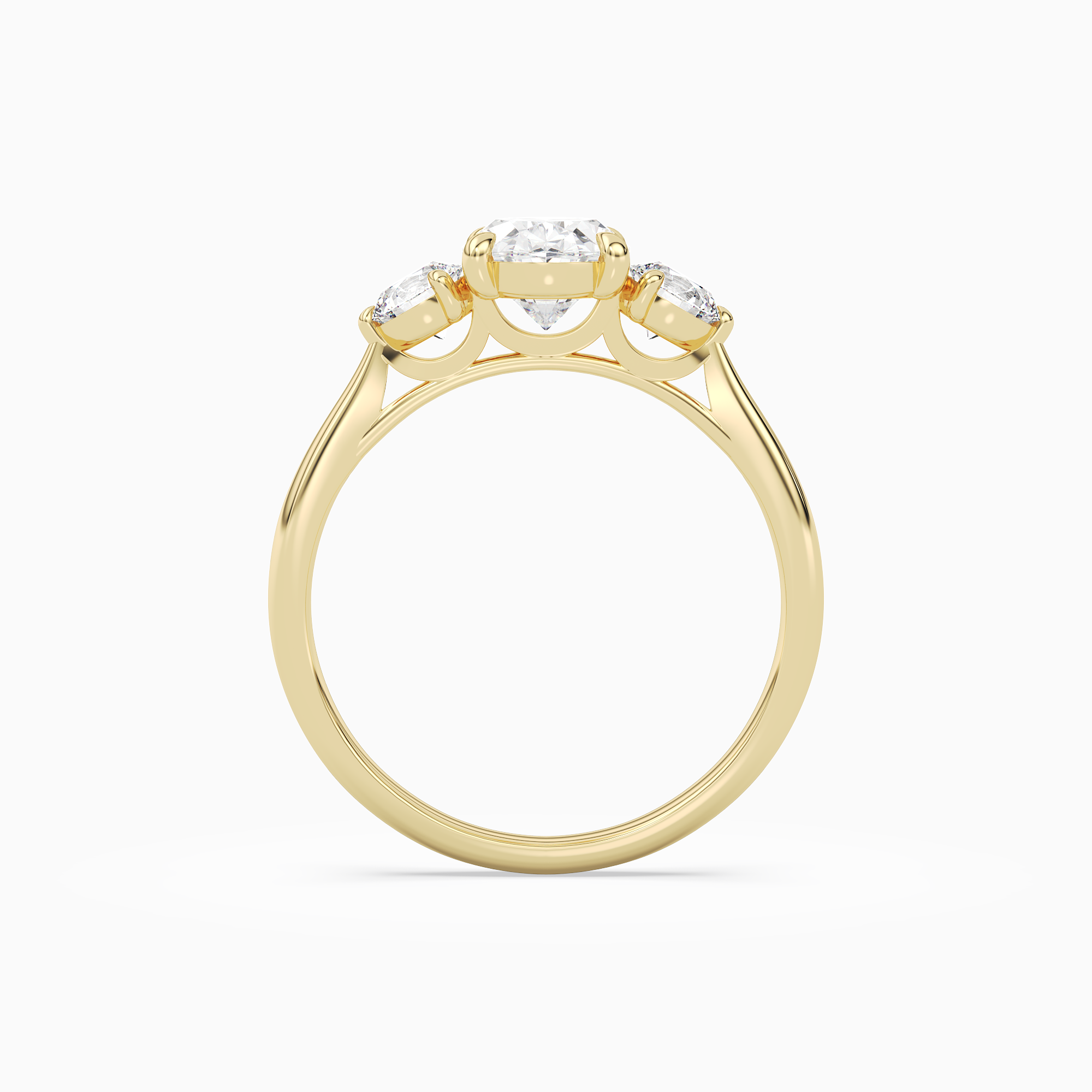 Oval Round Side Three Stone Plain in 18K Yellow Gold side profile