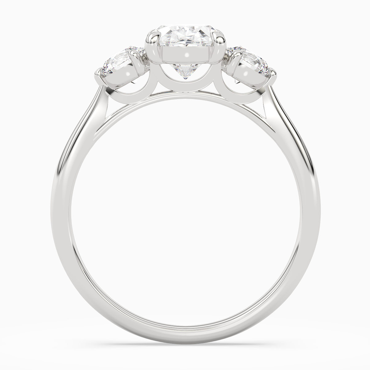Oval Round Side Three Stone Plain in Platinum side profile