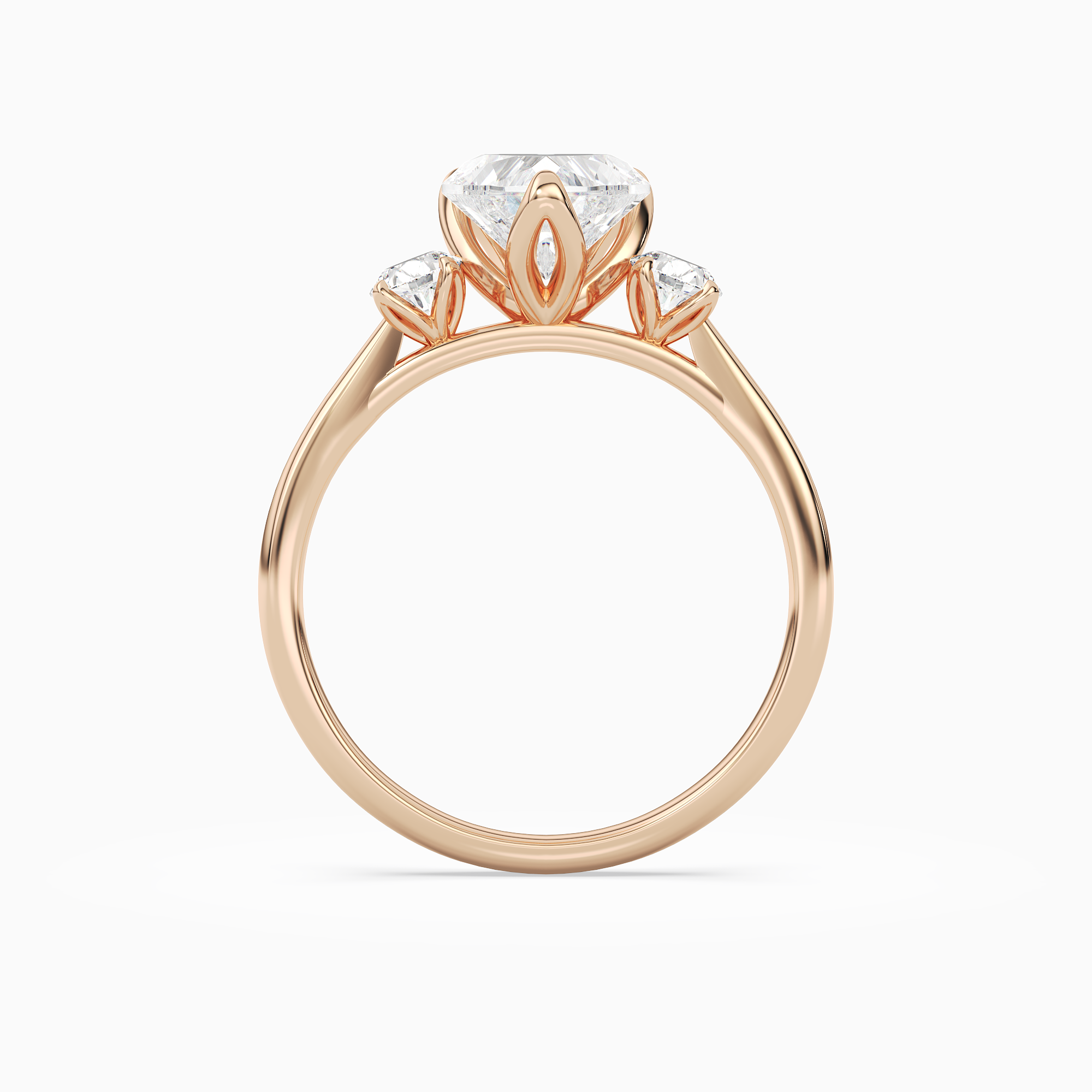 Heart Pear Three-Stone with Round Sides in 14K Rose Gold side profile
