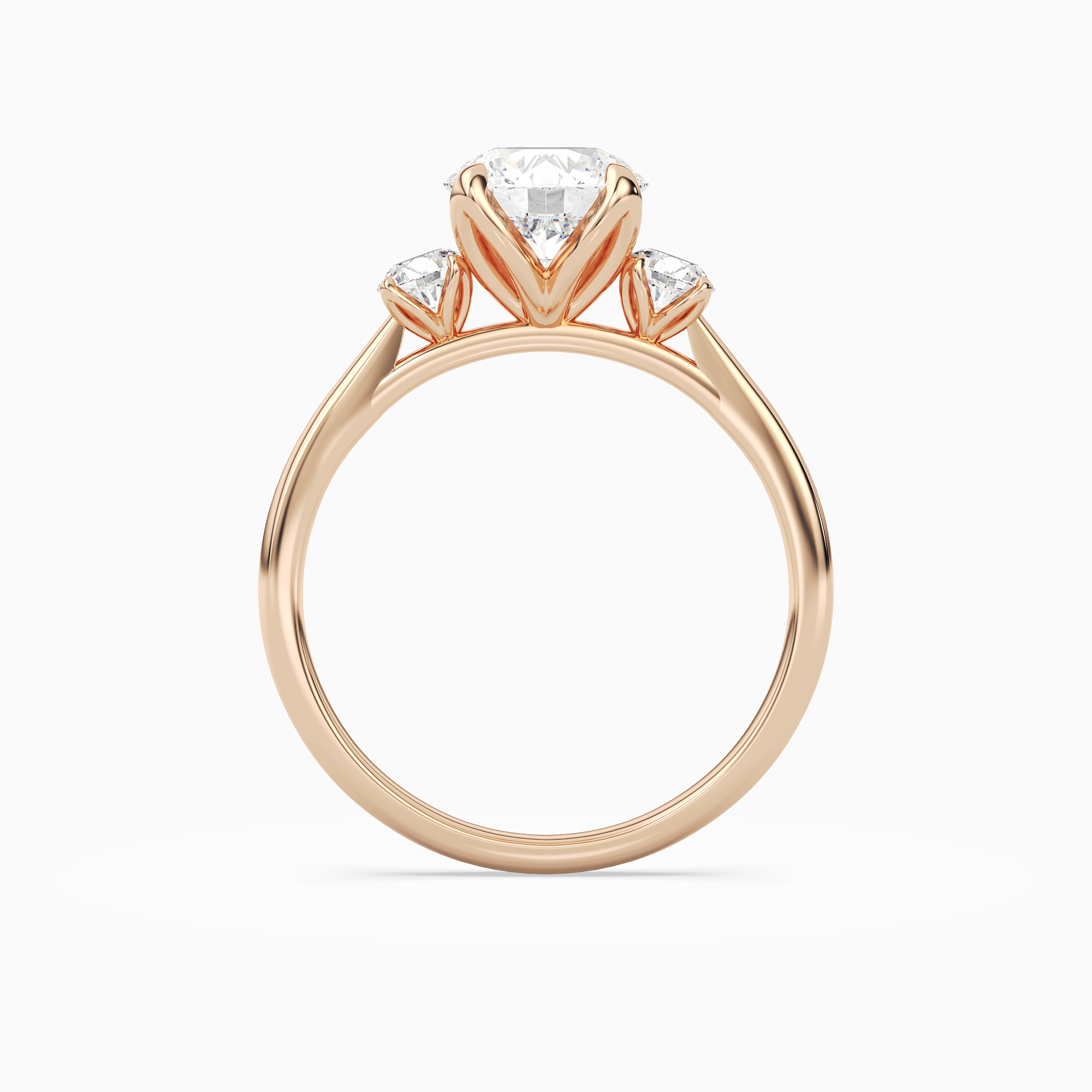 Round Pear Three-Stone with Round Sides in 14K Rose Gold side profile