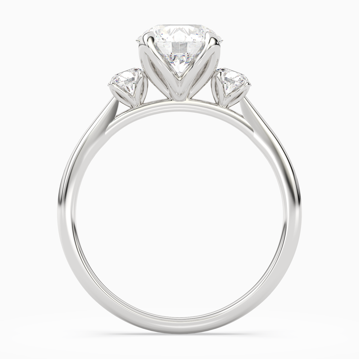 Round Pear Three-Stone with Round Sides in 14K White Gold side profile