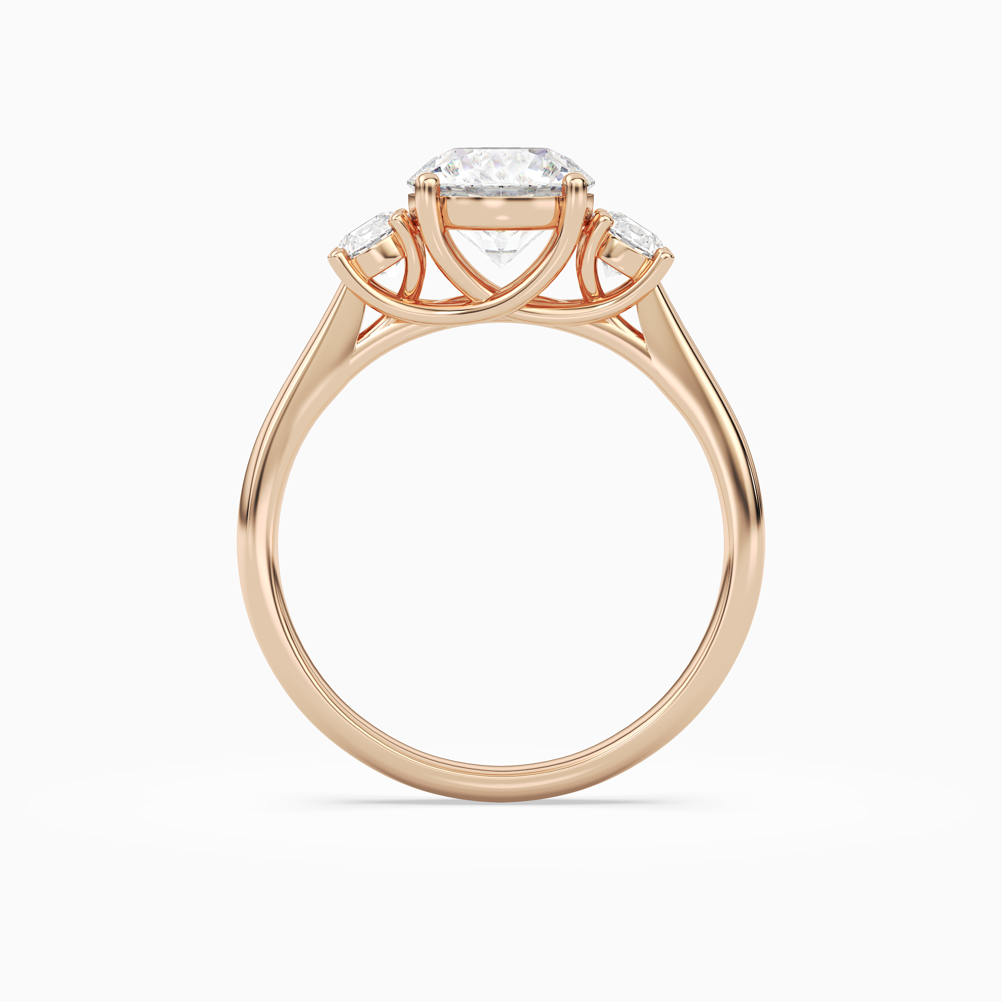 Round Round Three-Stone with Pear Sides in 14K Rose Gold side profile