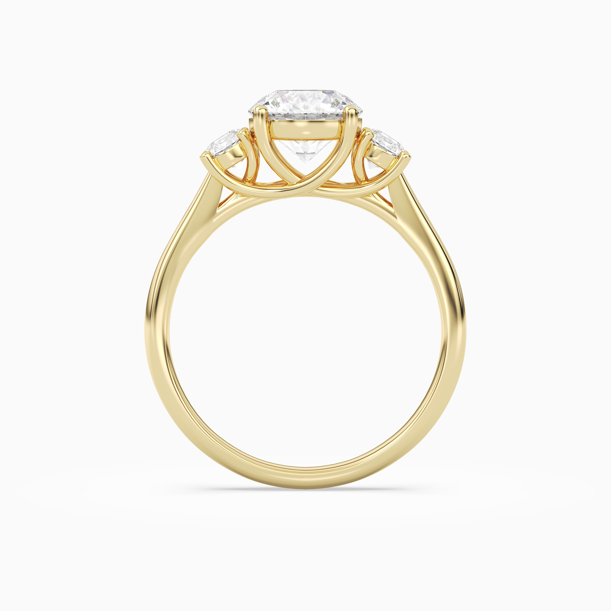 Round Round Three-Stone with Pear Sides in 18K Yellow Gold side profile