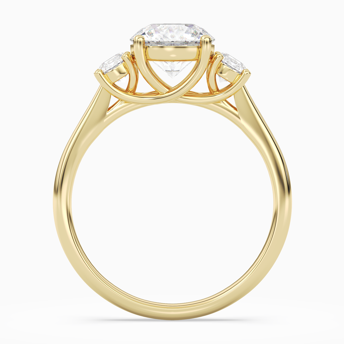 Round Round Three-Stone with Pear Sides in 18K Yellow Gold side profile