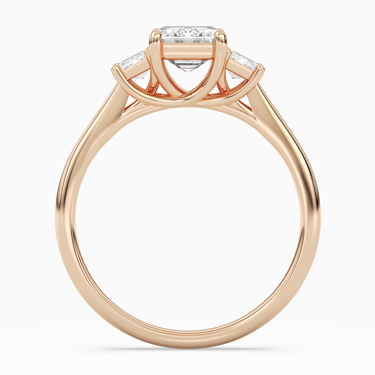 Emerald Emerald Three-Stone with Step-Cut Sides in 14K Rose Gold side profile