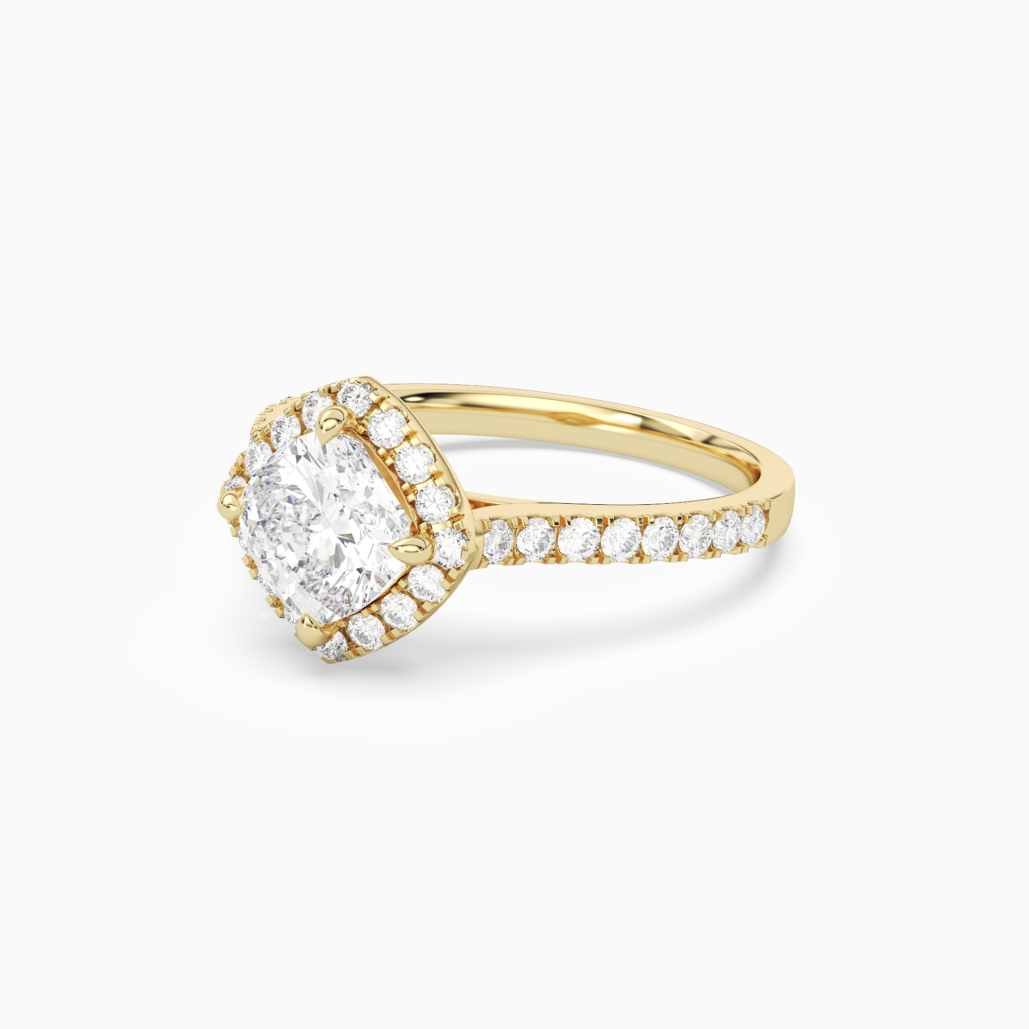 Cushion Kite Halo Baseline in 18K Yellow Gold top angle