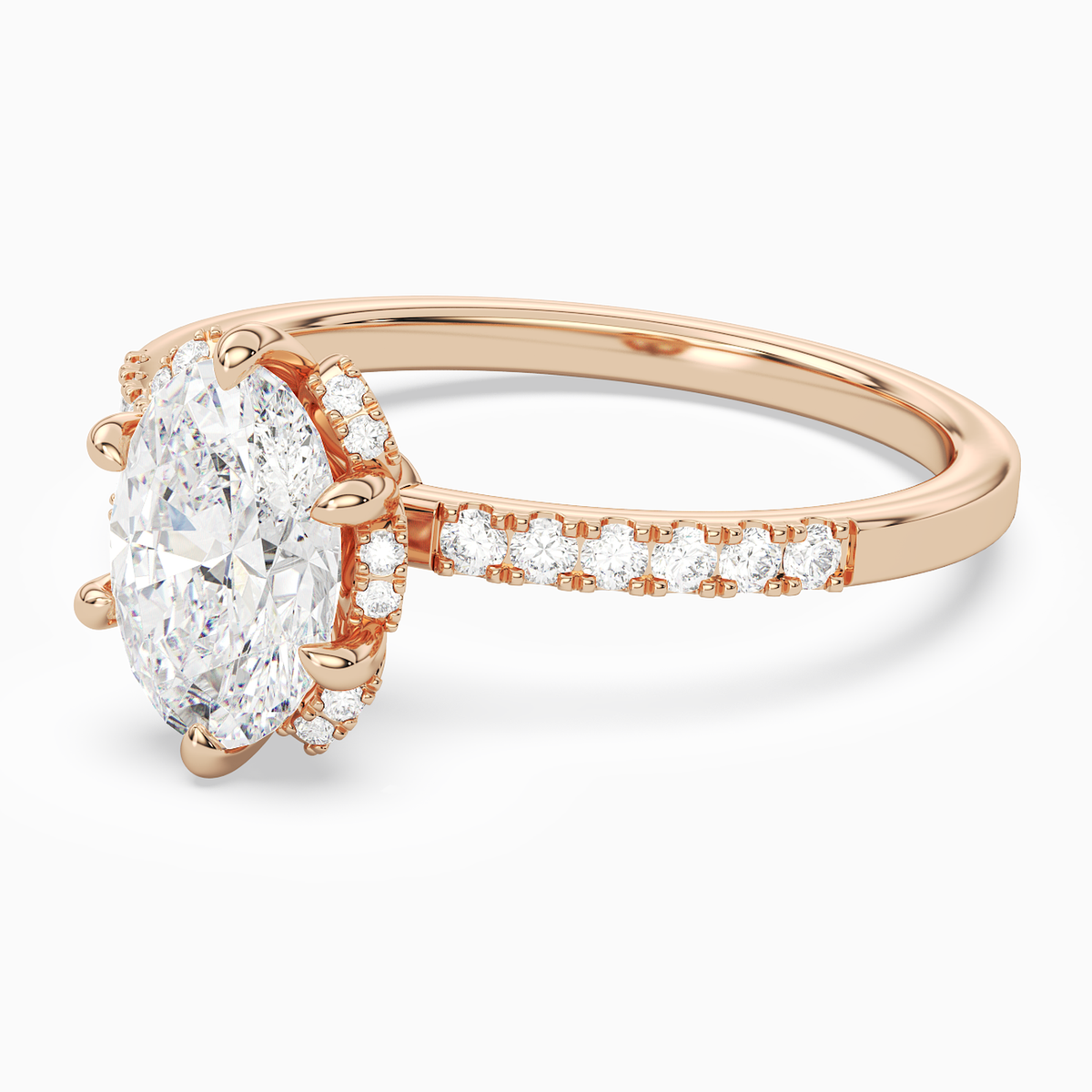 Oval Crown Halo Pavé in 14K Rose Gold top angle