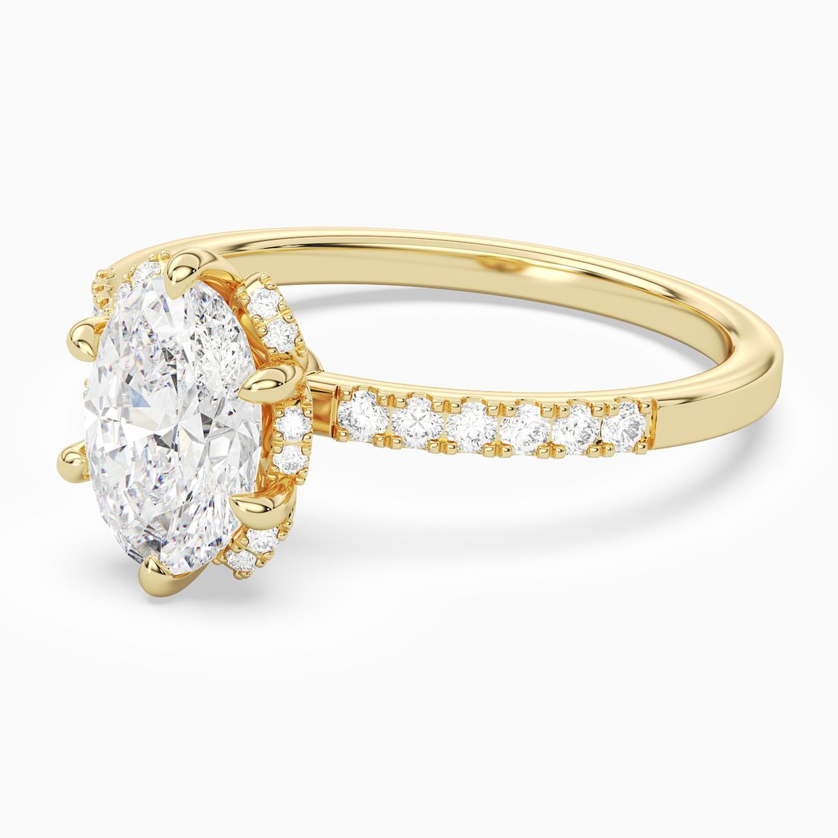 Oval Crown Halo Pavé in 14K Yellow Gold top angle