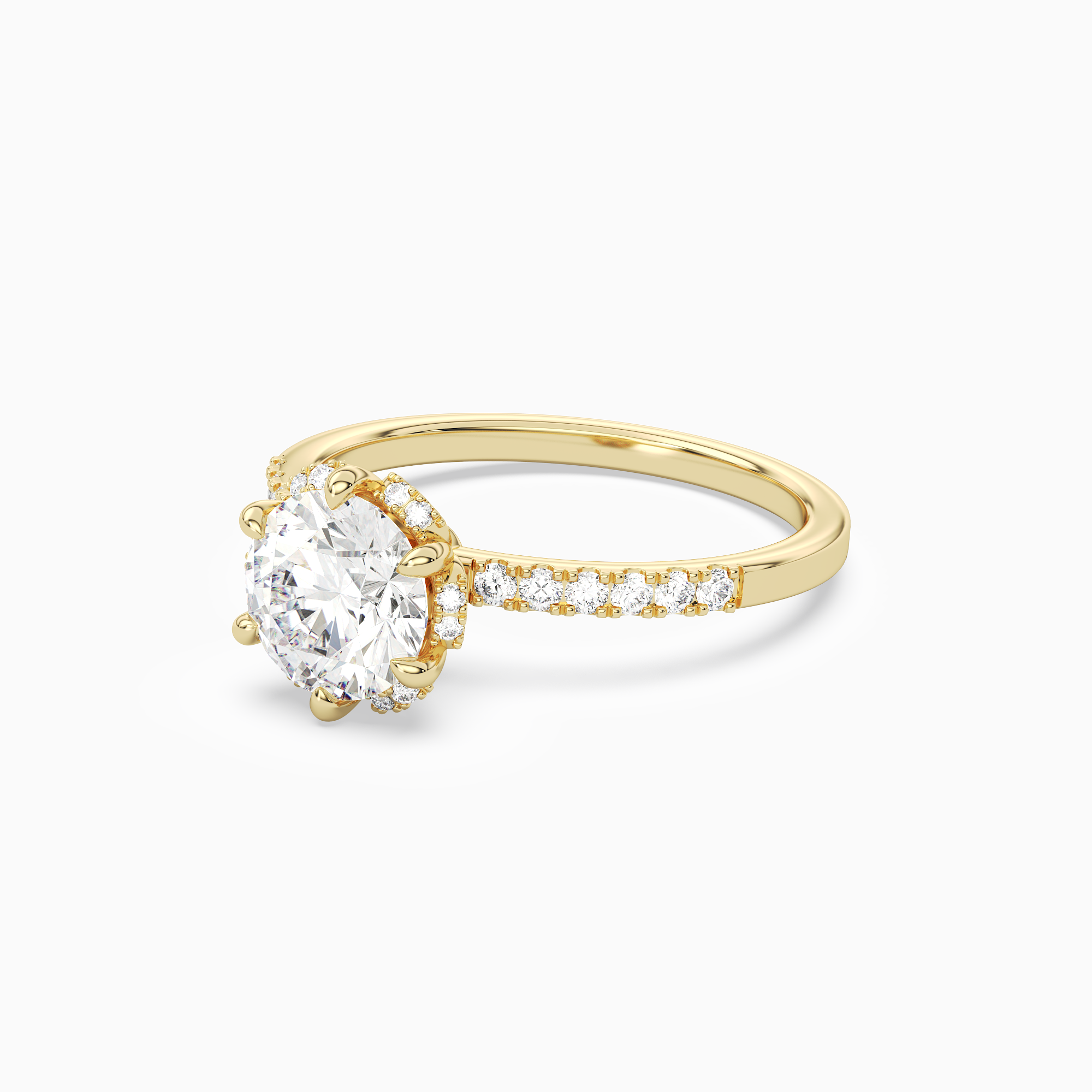 Round Crown Halo Pavé in 18K Yellow Gold top angle