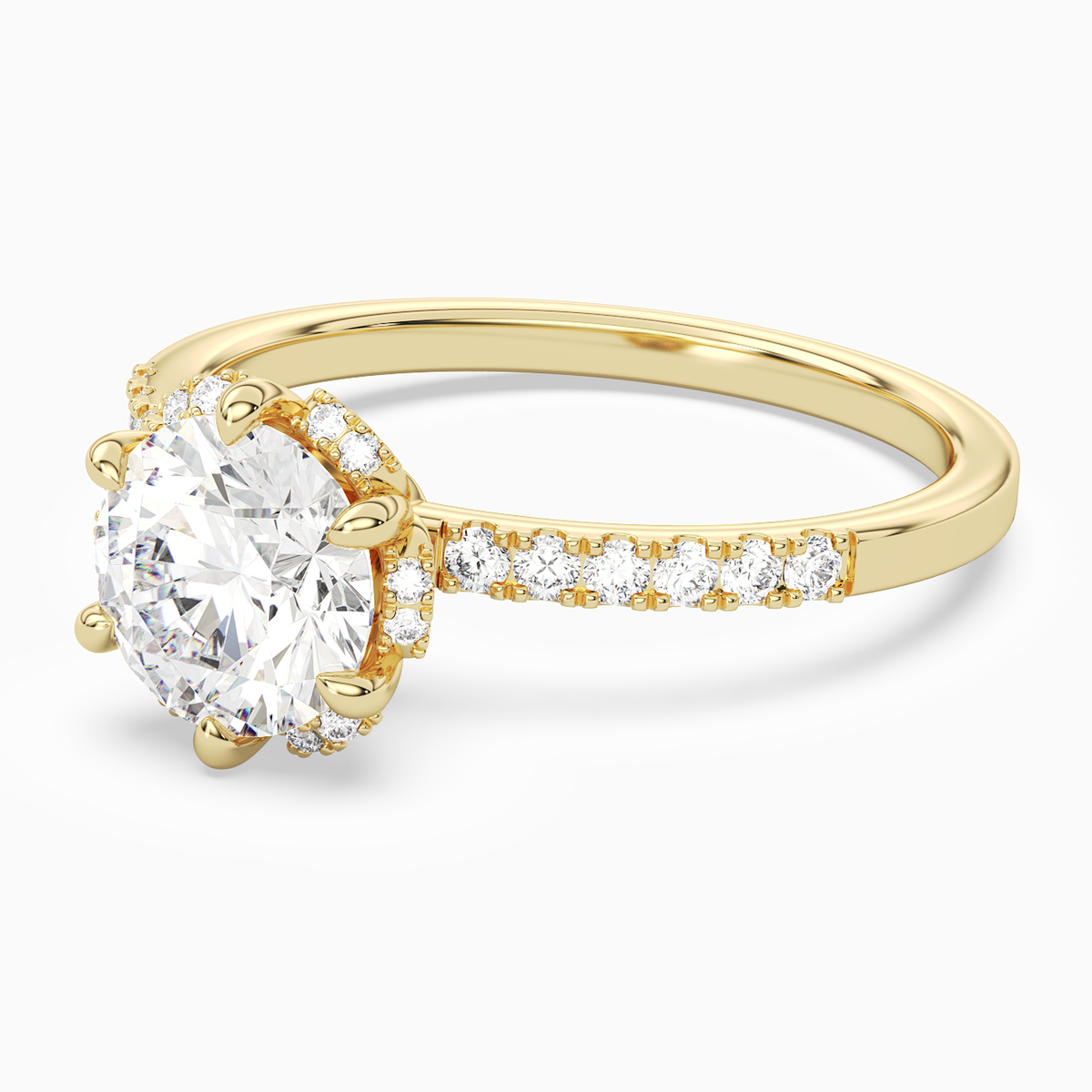 Round Crown Halo Pavé in 18K Yellow Gold top angle