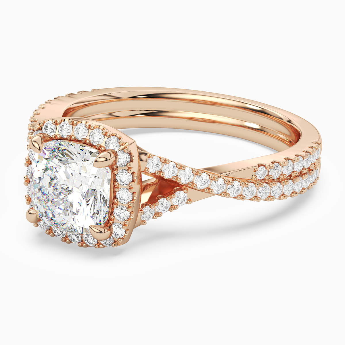 Cushion Twisted Shank Halo in 14K Rose Gold top angle