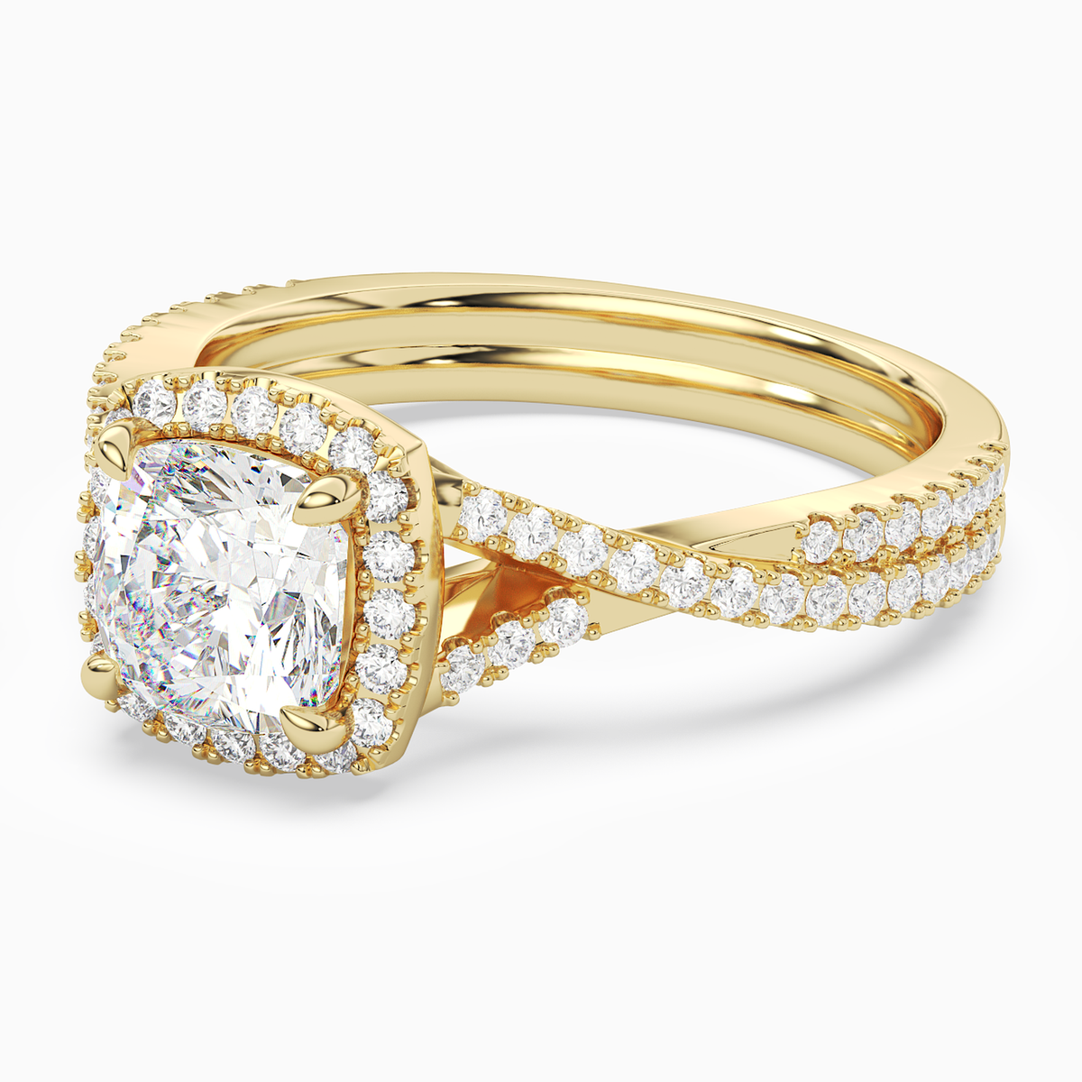 Cushion Twisted Shank Halo in 14K Yellow Gold top angle
