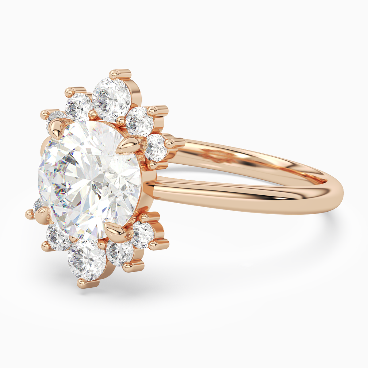Round Floral Cluster Halo in 14K Rose Gold top angle
