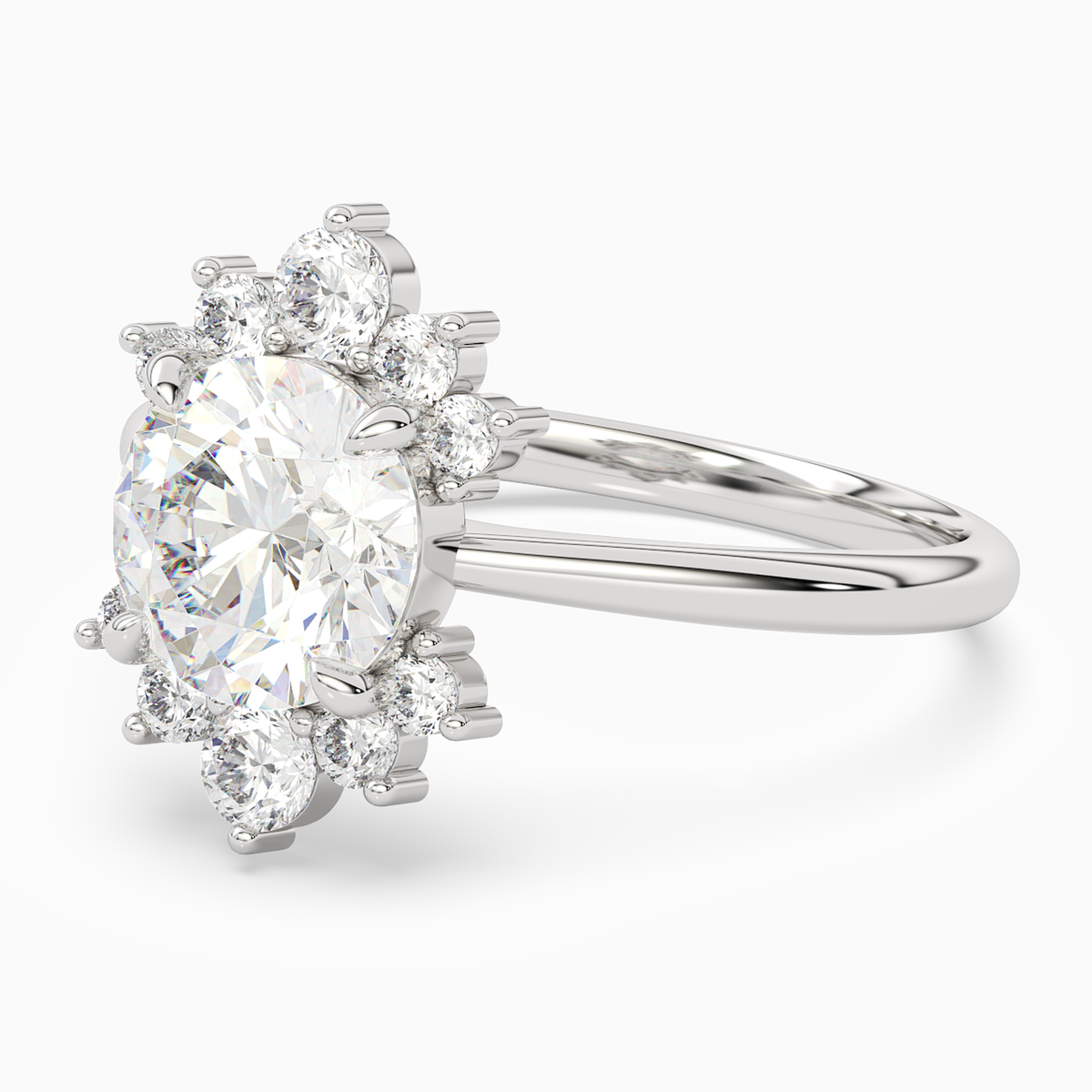 Round Floral Cluster Halo in 14K White Gold top angle