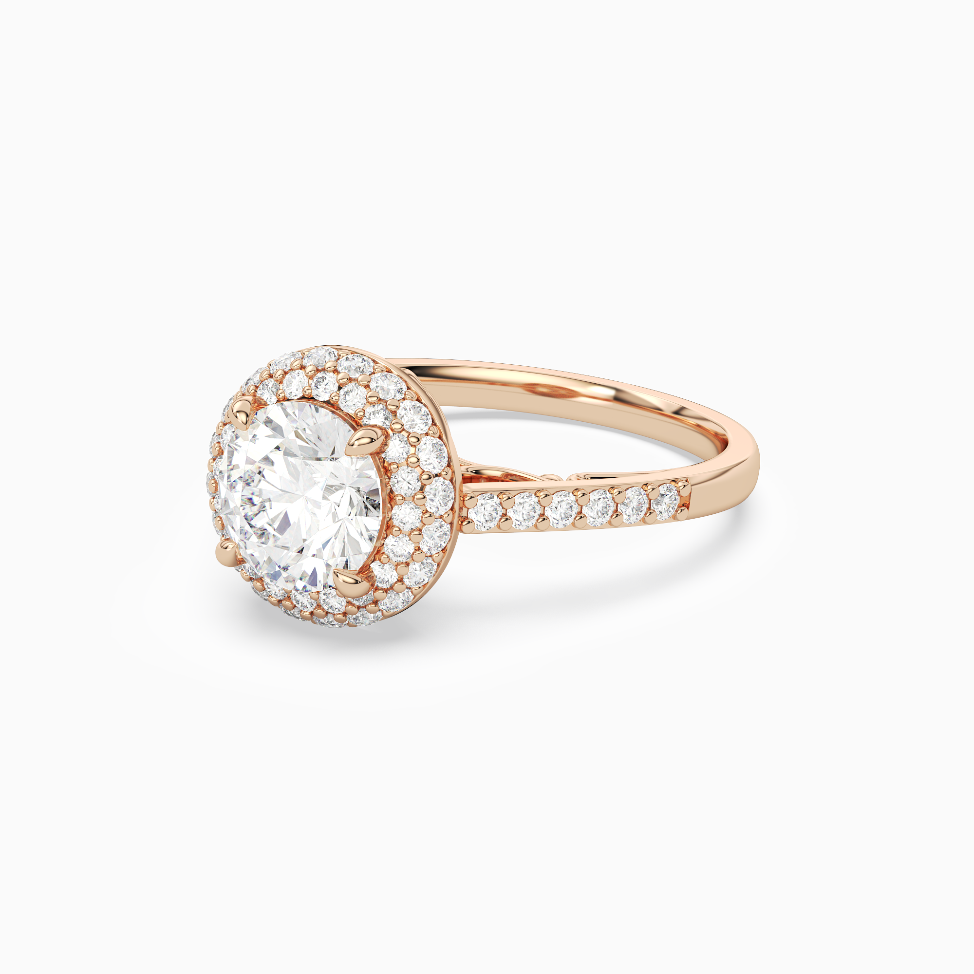 Round Regal Halo Pavé in 14K Rose Gold top angle