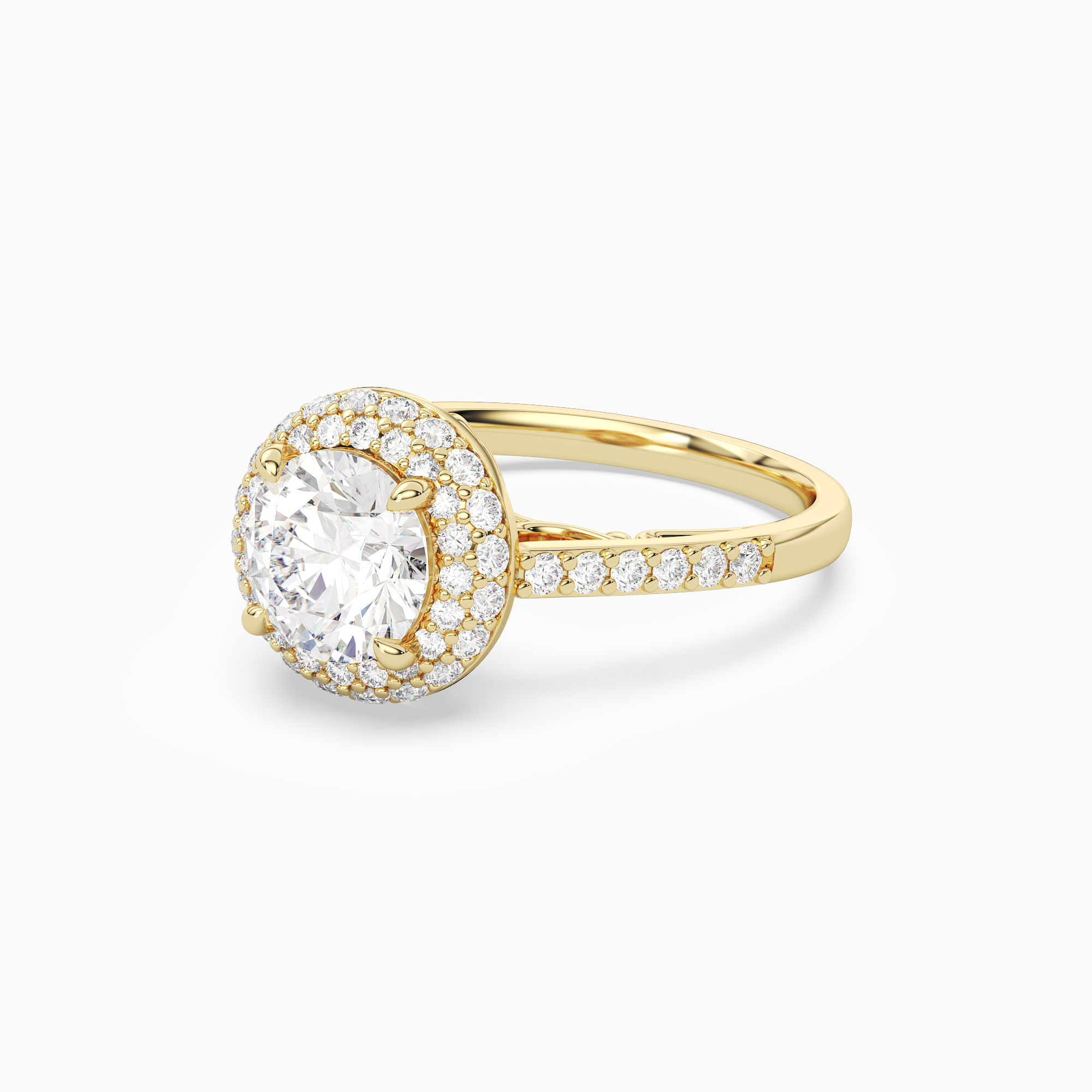 Round Regal Halo Pavé in 14K Yellow Gold top angle