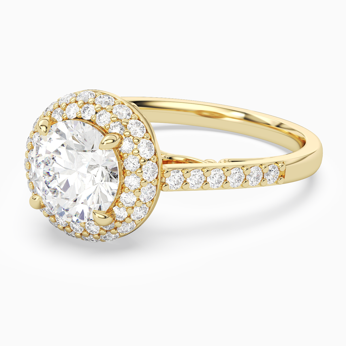Round Regal Halo Pavé in 14K Yellow Gold top angle