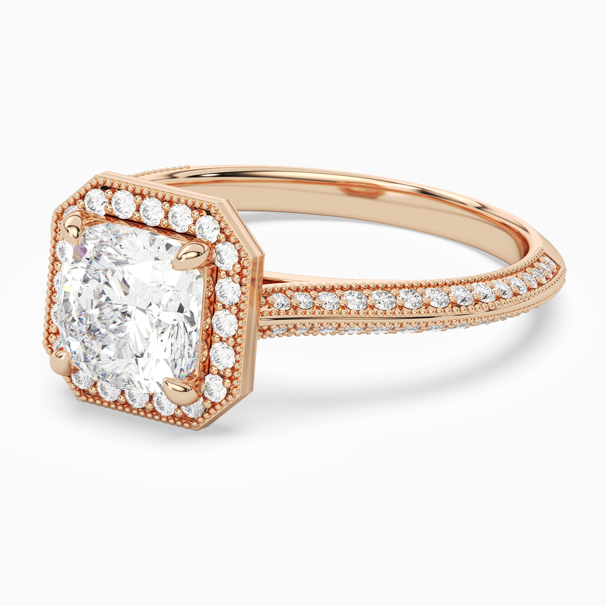 Cushion Octagon Halo in 14K Rose Gold top angle