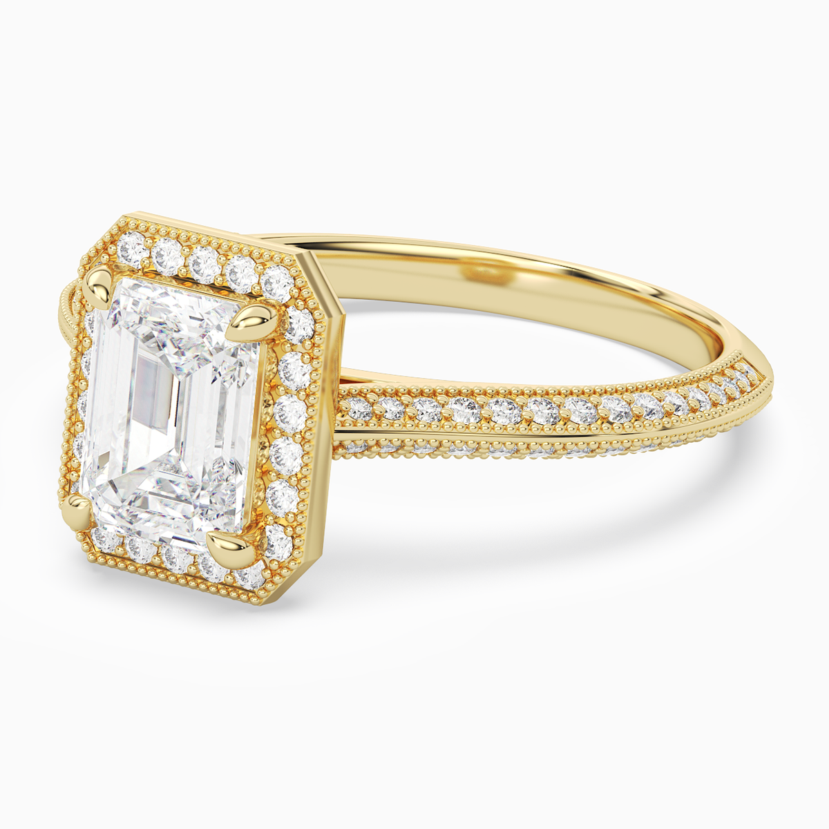 Emerald Octagon Halo in 18K Yellow Gold top angle