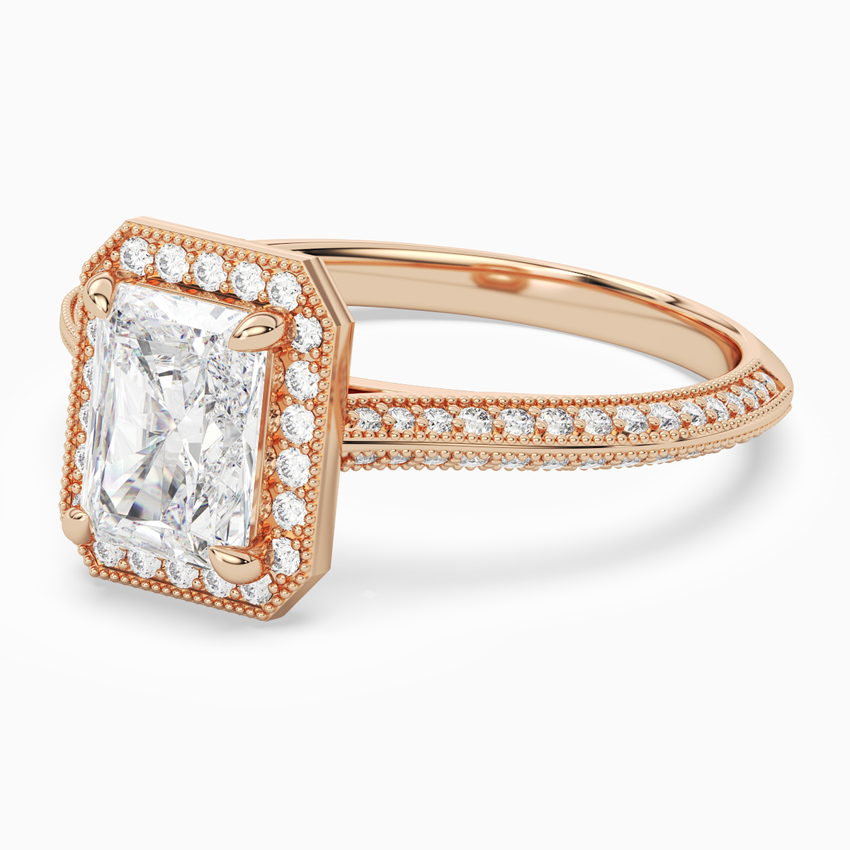 Radiant Octagon Halo in 14K Rose Gold top angle