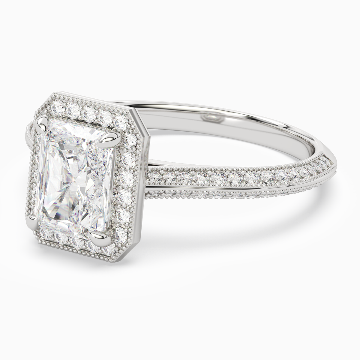 Radiant Octagon Halo in 14K White Gold top angle