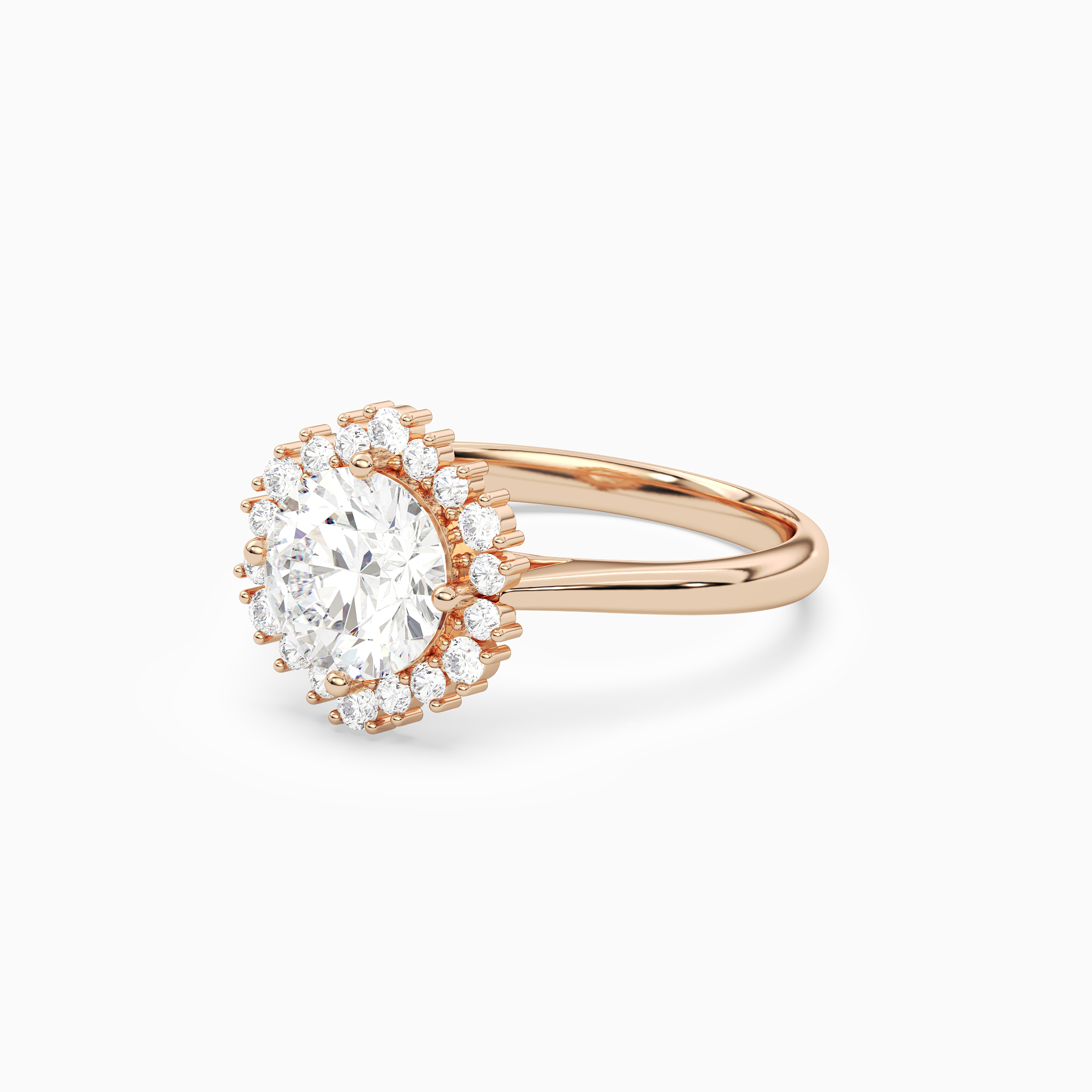 Round Cluster Halo in 14K Rose Gold top angle