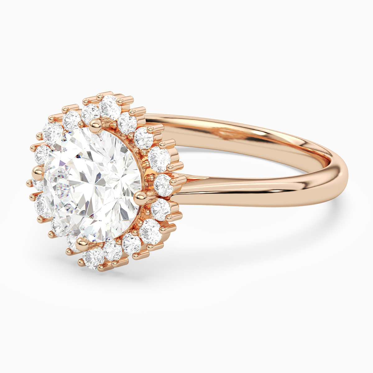 Round Cluster Halo in 14K Rose Gold top angle