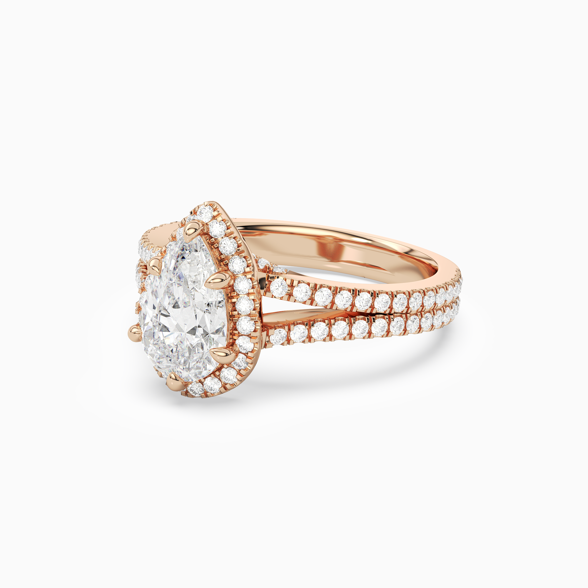 Pear Split Shank Halo in 14K Rose Gold top angle