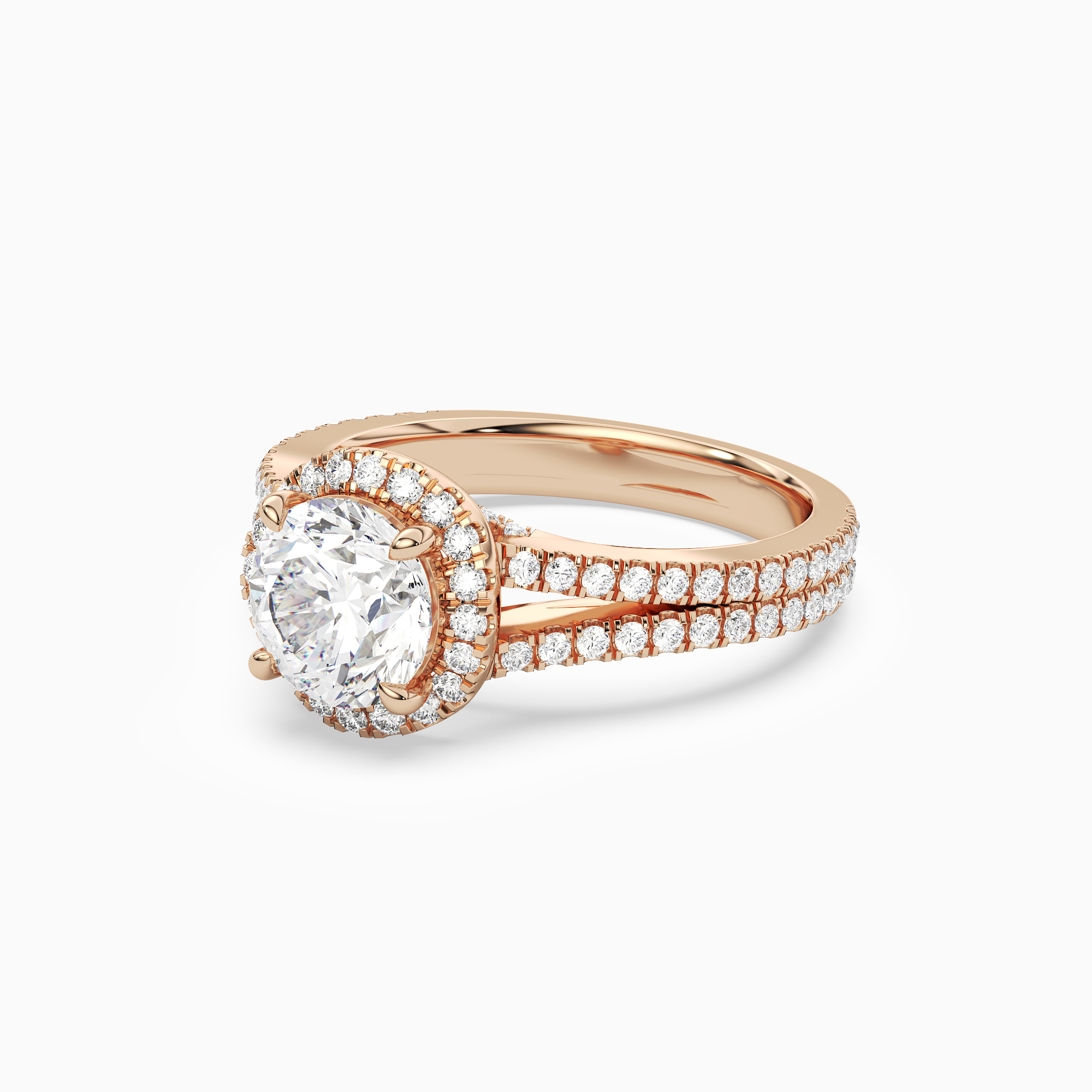 Round Split Shank Halo in 14K Rose Gold top angle