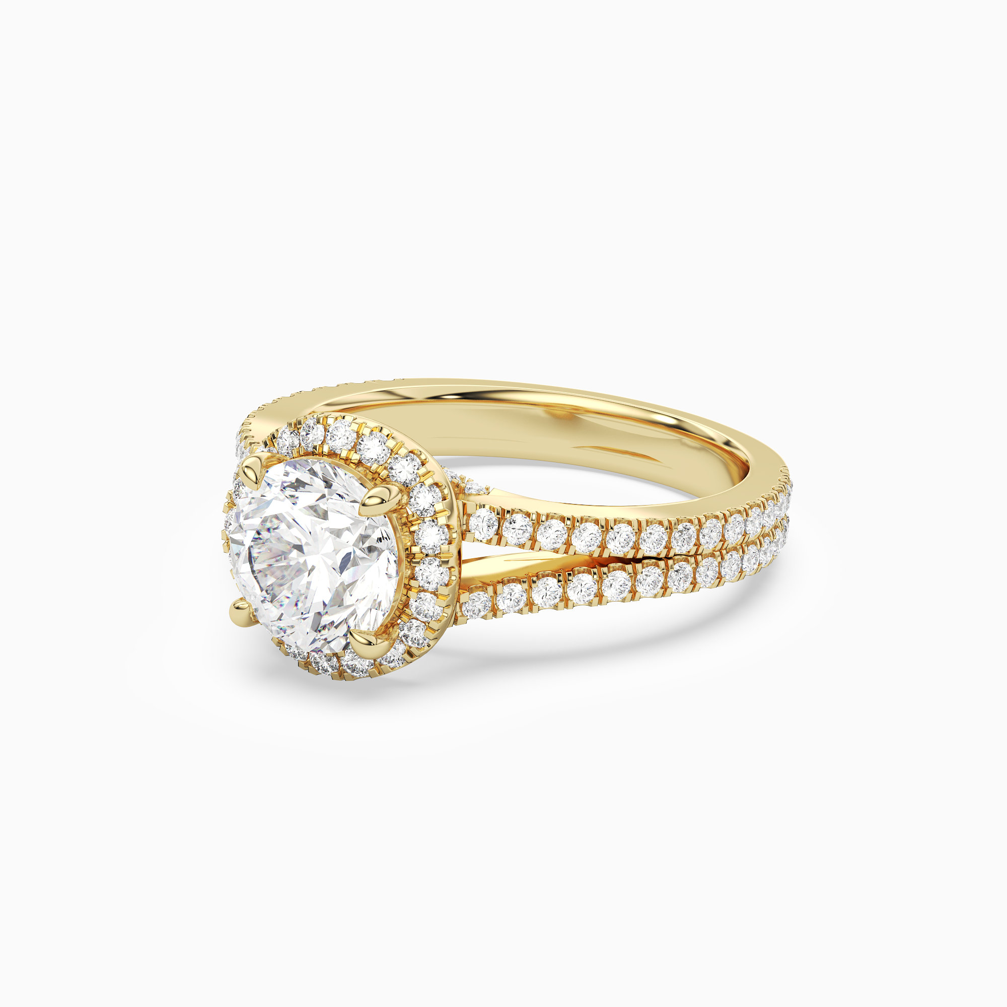 Round Split Shank Halo in 14K Yellow Gold top angle