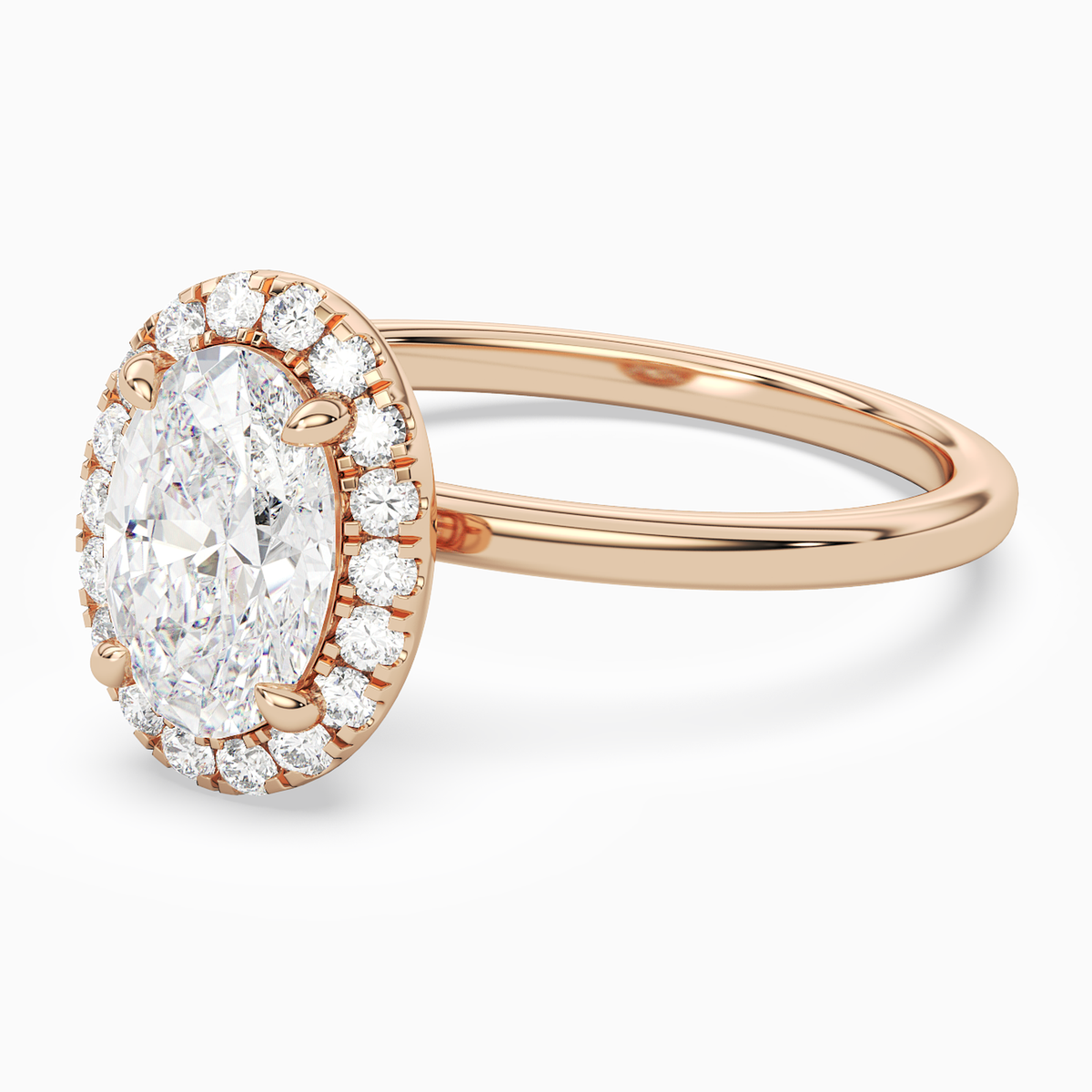 Oval Scalloped Halo Baseline in 14K Rose Gold top angle
