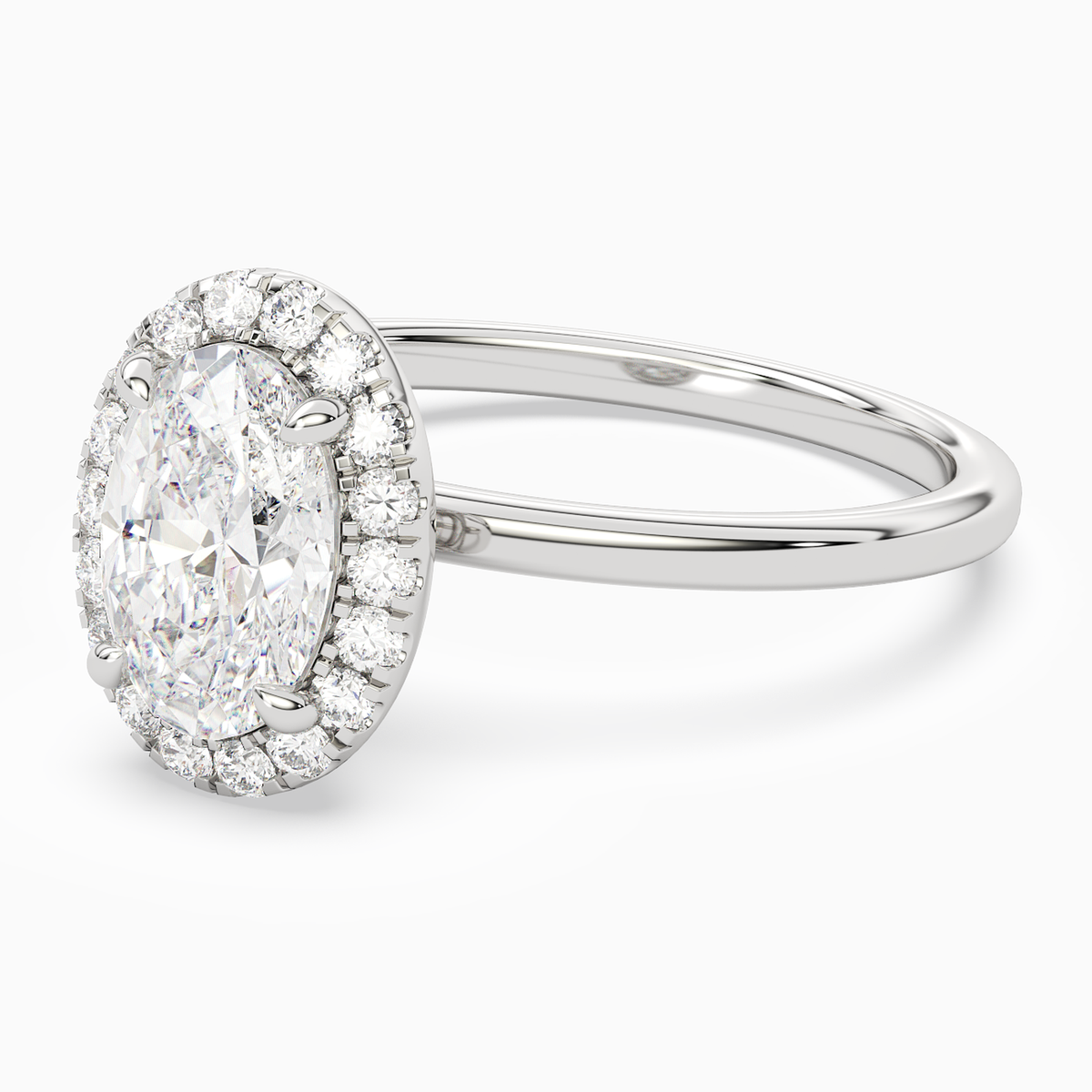 Oval Scalloped Halo Baseline in 14K White Gold top angle