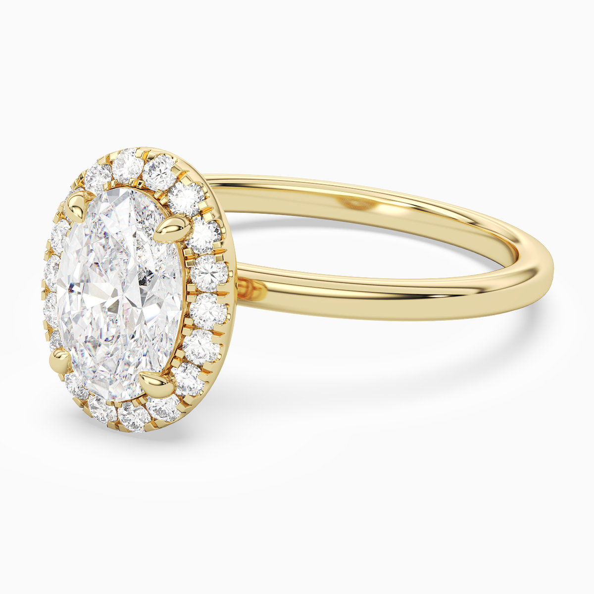 Oval Scalloped Halo Baseline in 14K Yellow Gold top angle