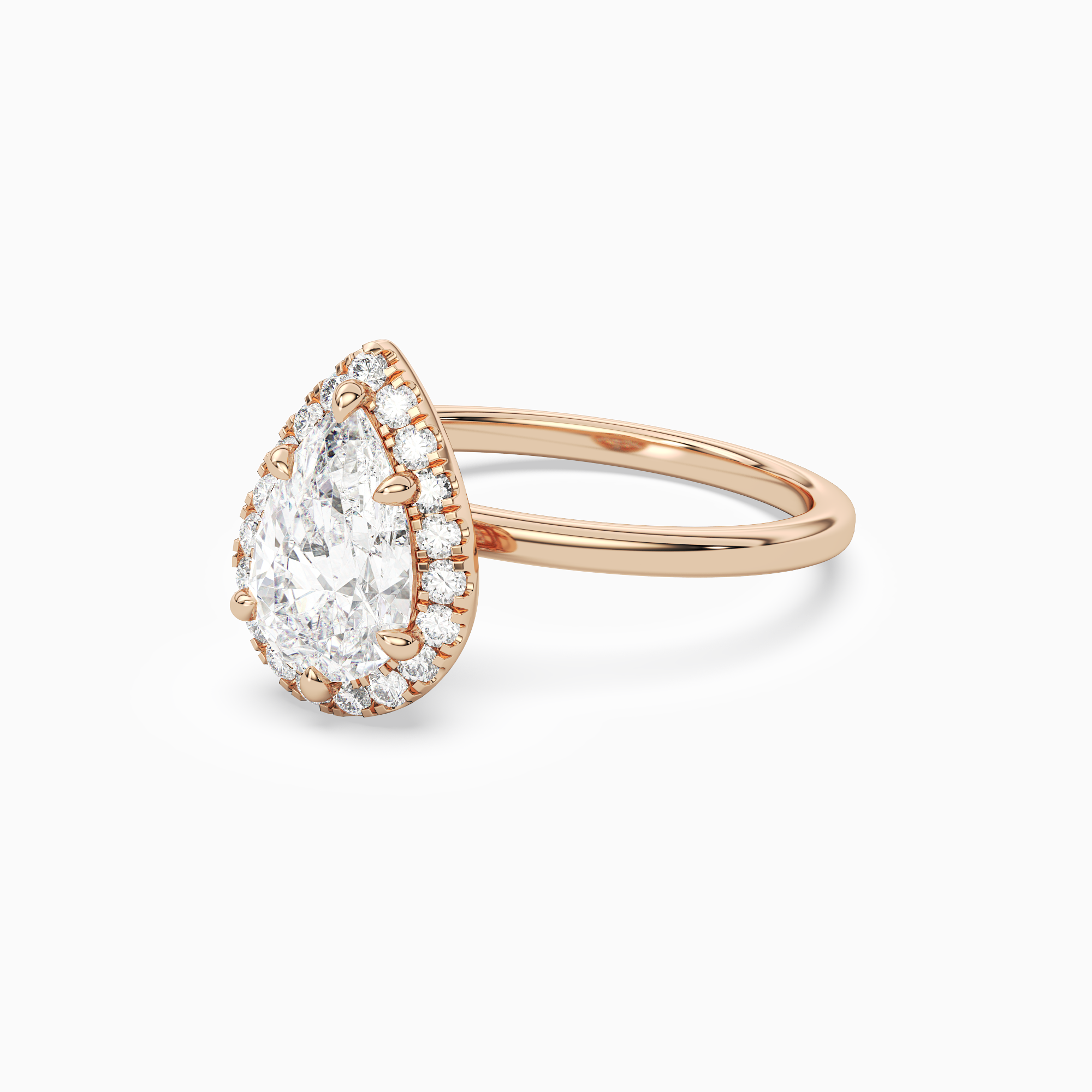 Pear Scalloped Halo Baseline in 14K Rose Gold top angle