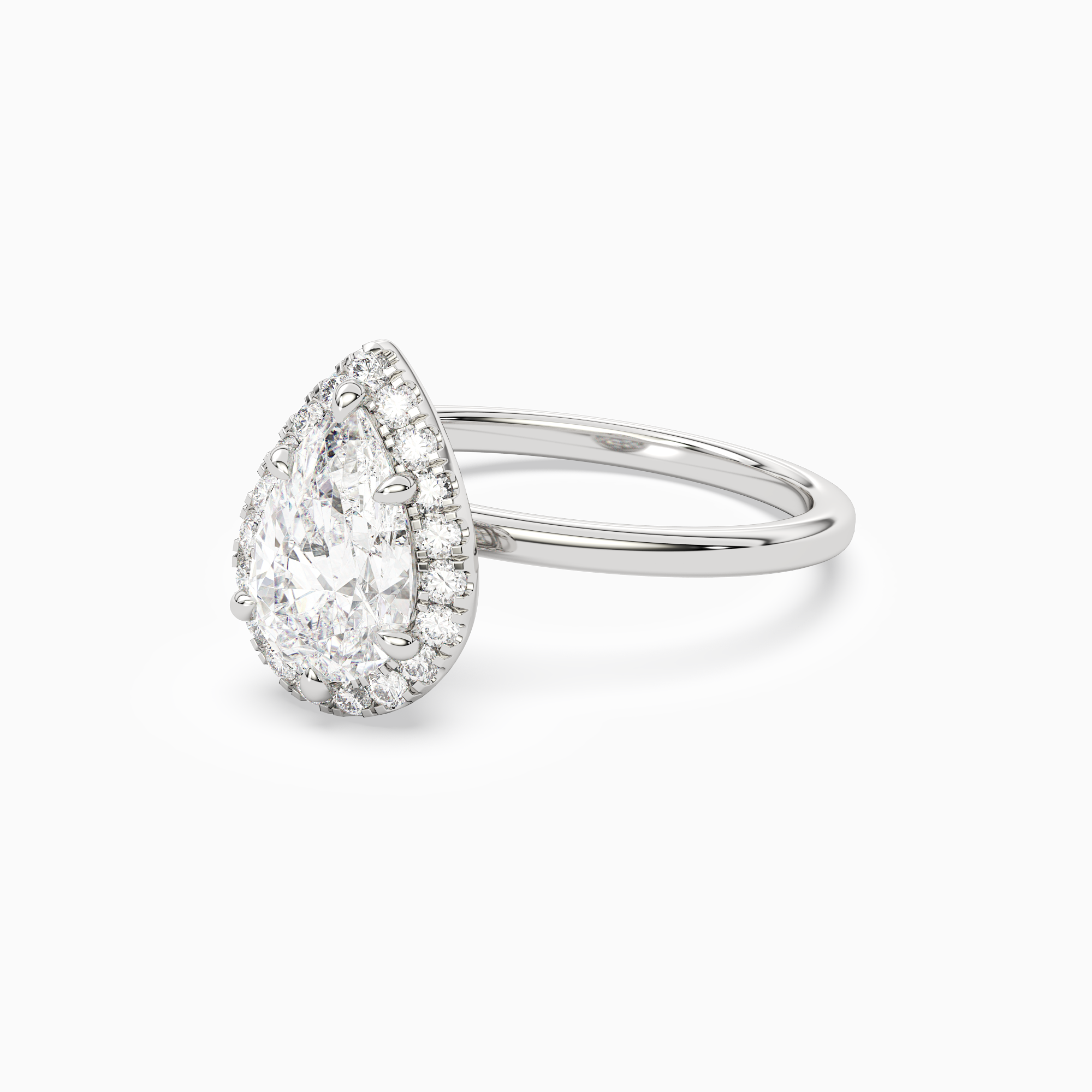Pear Scalloped Halo Baseline in 18K White Gold top angle