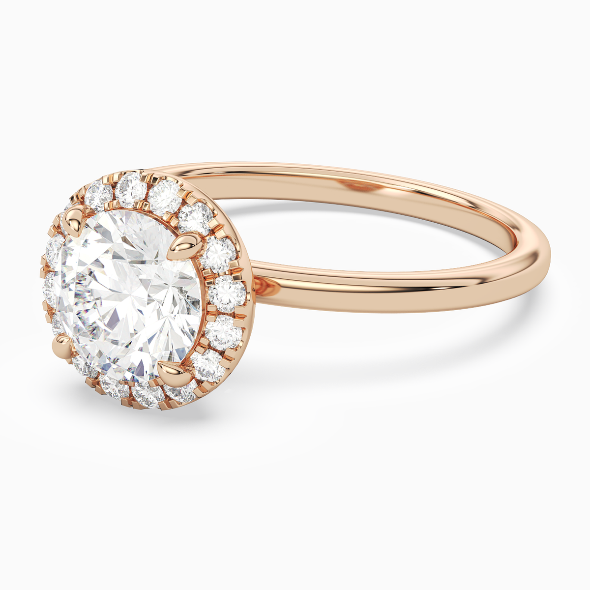 Round Scalloped Halo Baseline in 14K Rose Gold top angle