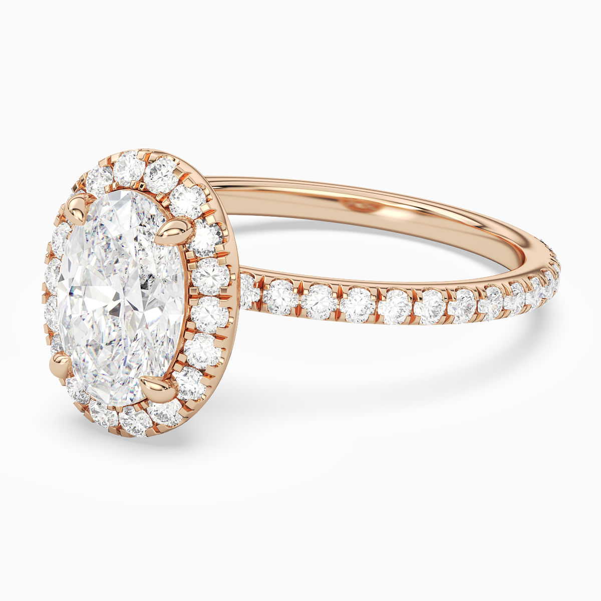 Oval Scalloped Halo Pavé in 14K Rose Gold top angle