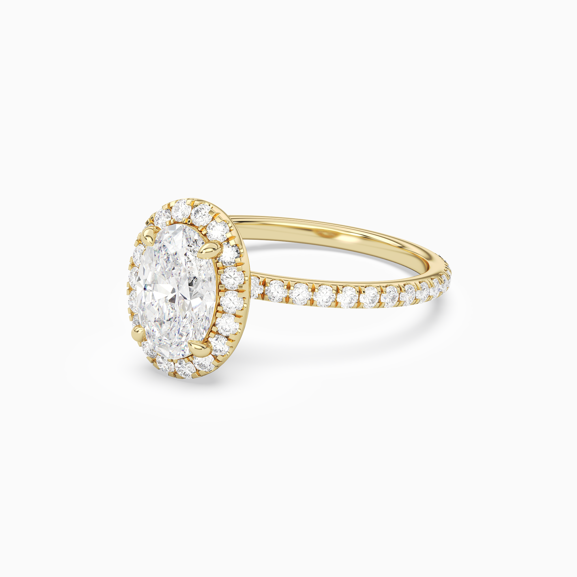 Oval Scalloped Halo Pavé in 18K Yellow Gold top angle