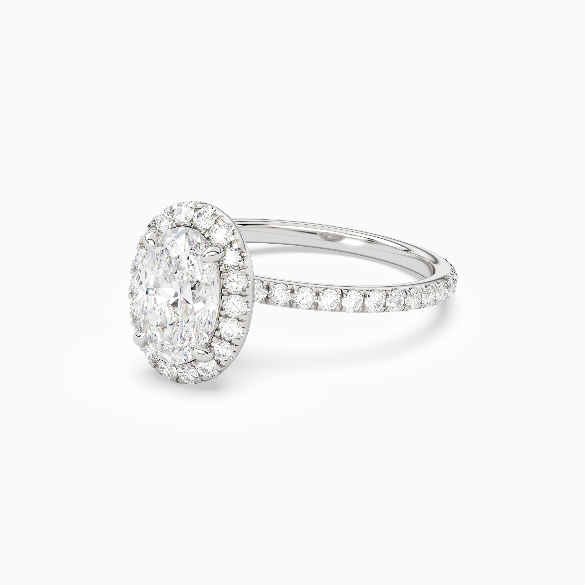 Oval Scalloped Halo Pavé in Platinum top angle