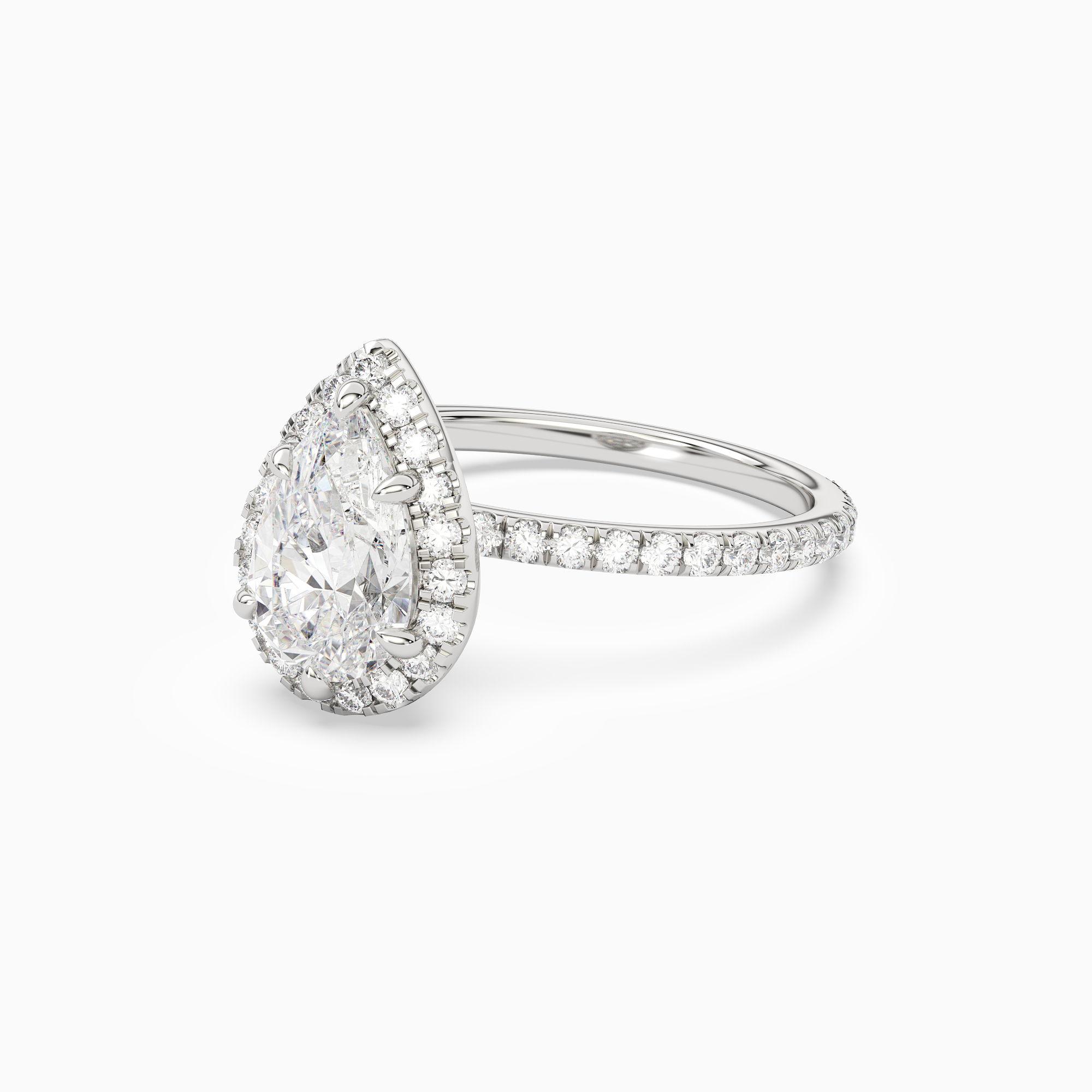Pear Scalloped Halo Pavé in Platinum top angle