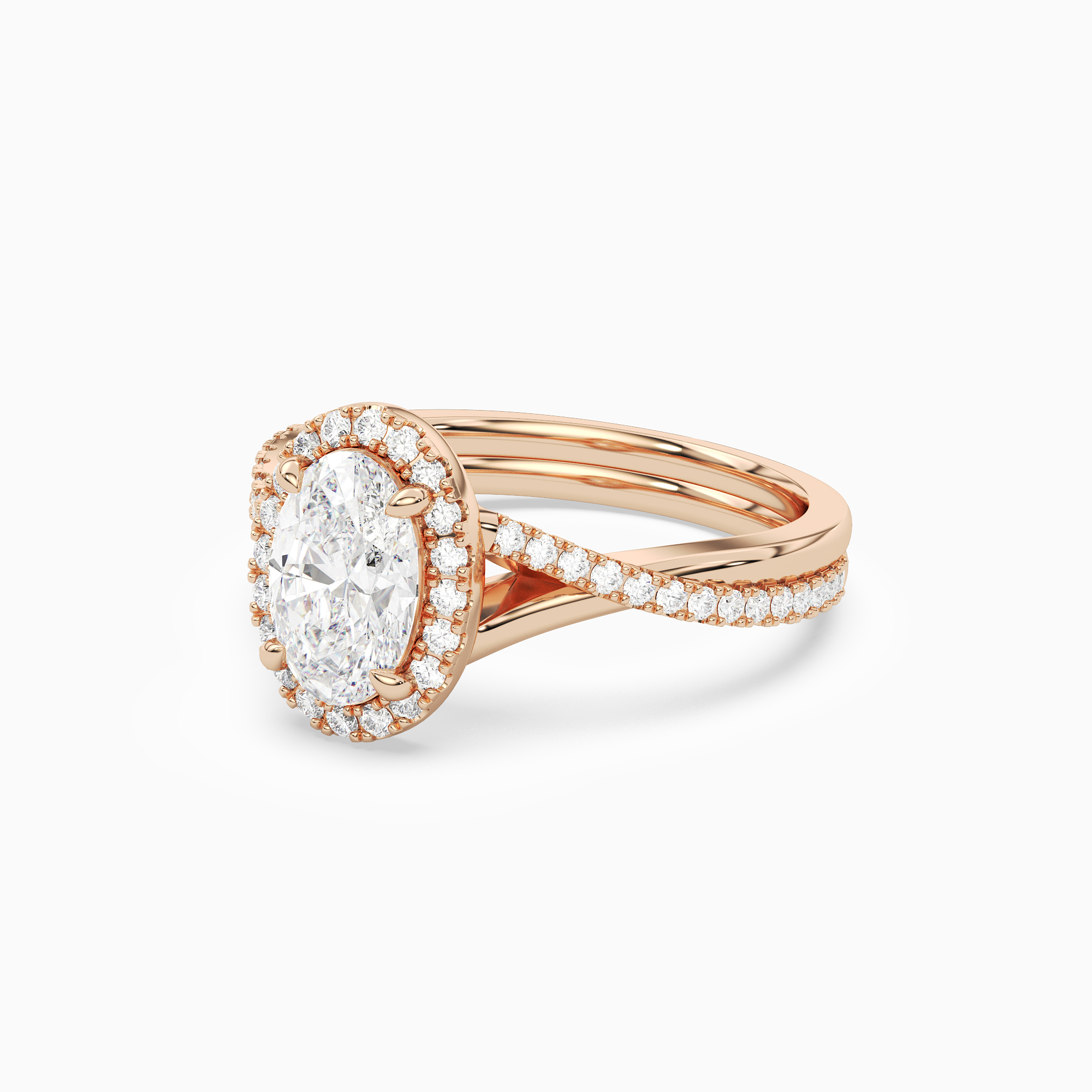 Oval Twisted Halo in 14K Rose Gold top angle