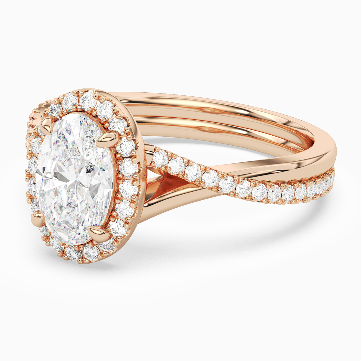 Oval Twisted Halo in 14K Rose Gold top angle