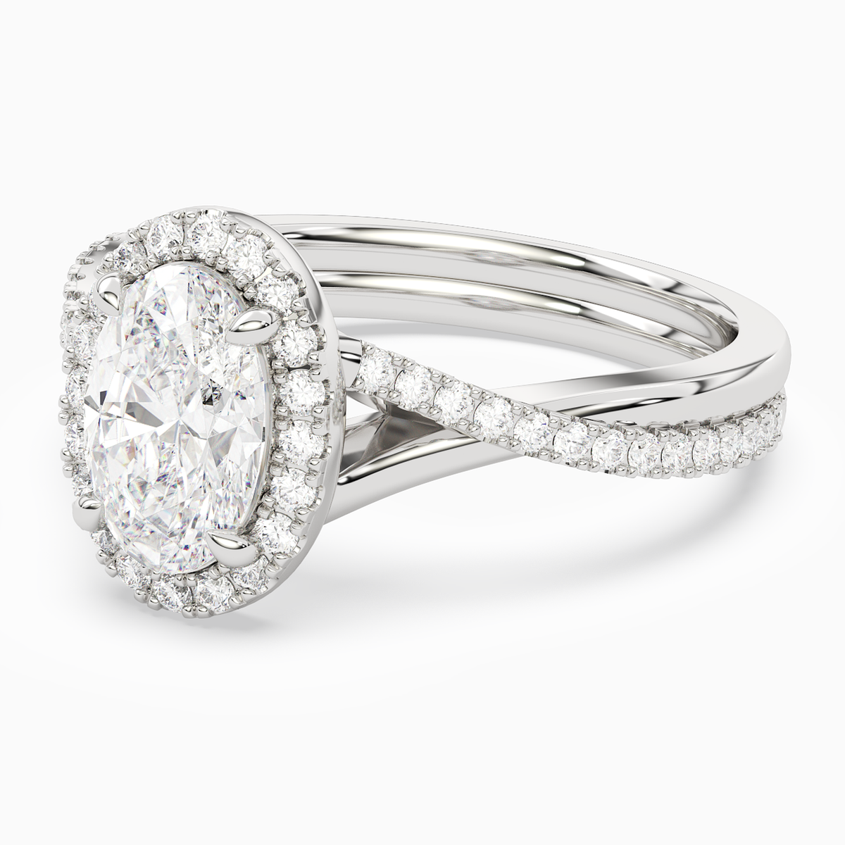 Oval Twisted Halo in 14K White Gold top angle