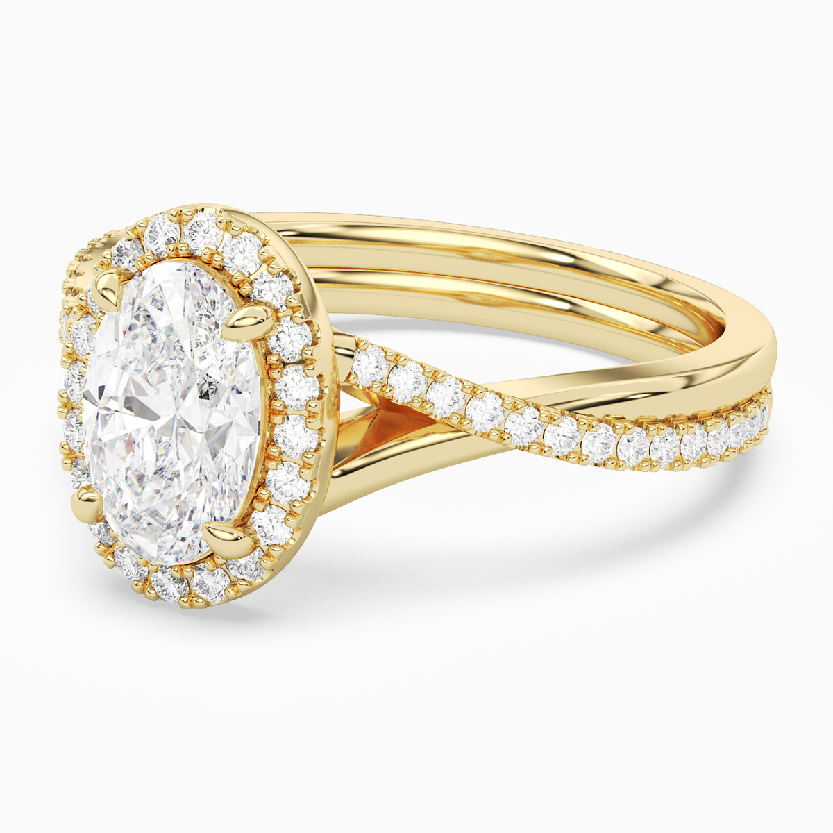 Oval Twisted Halo in 14K Yellow Gold top angle