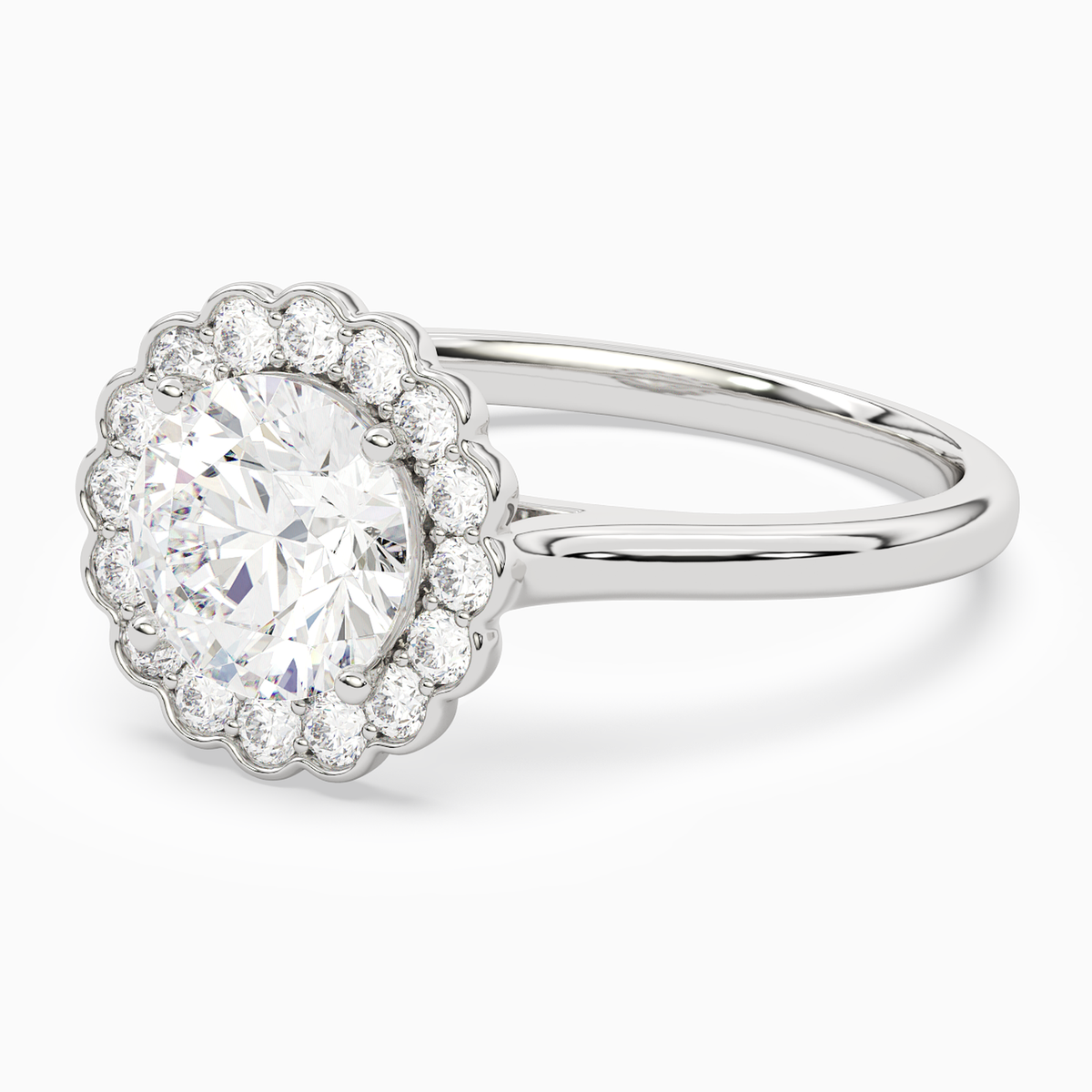 Round Floral Halo in 14K White Gold top angle
