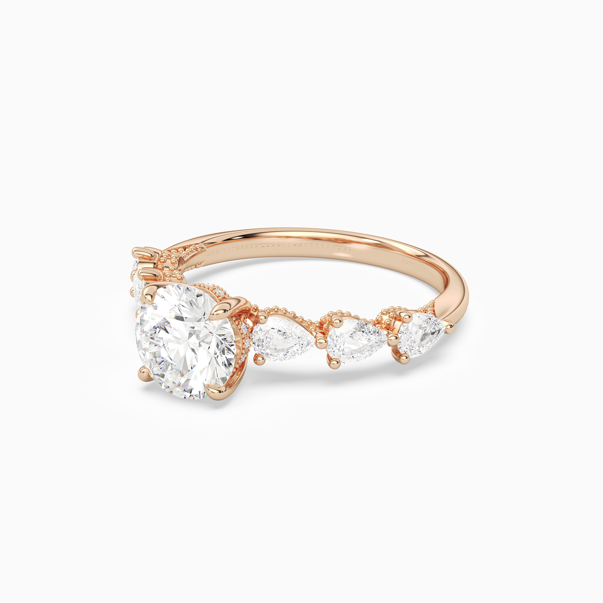 Round Crescent Pear Side Stone in 14K Rose Gold top angle