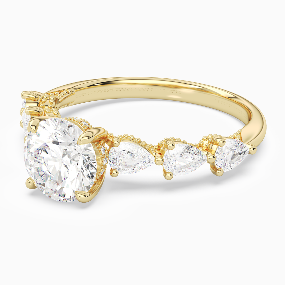 Round Crescent Pear Side Stone in 18K Yellow Gold top angle